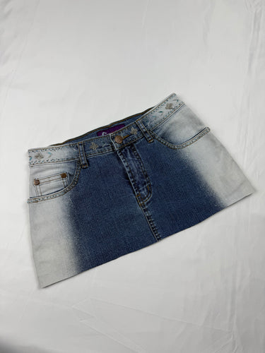 Pearls denim low rise mini skirt (XS)