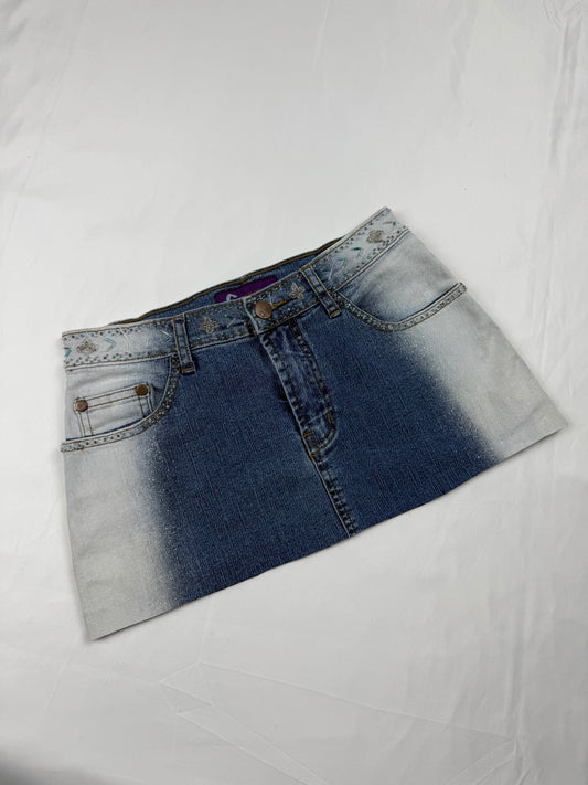 Pearls denim low rise mini skirt (XS)