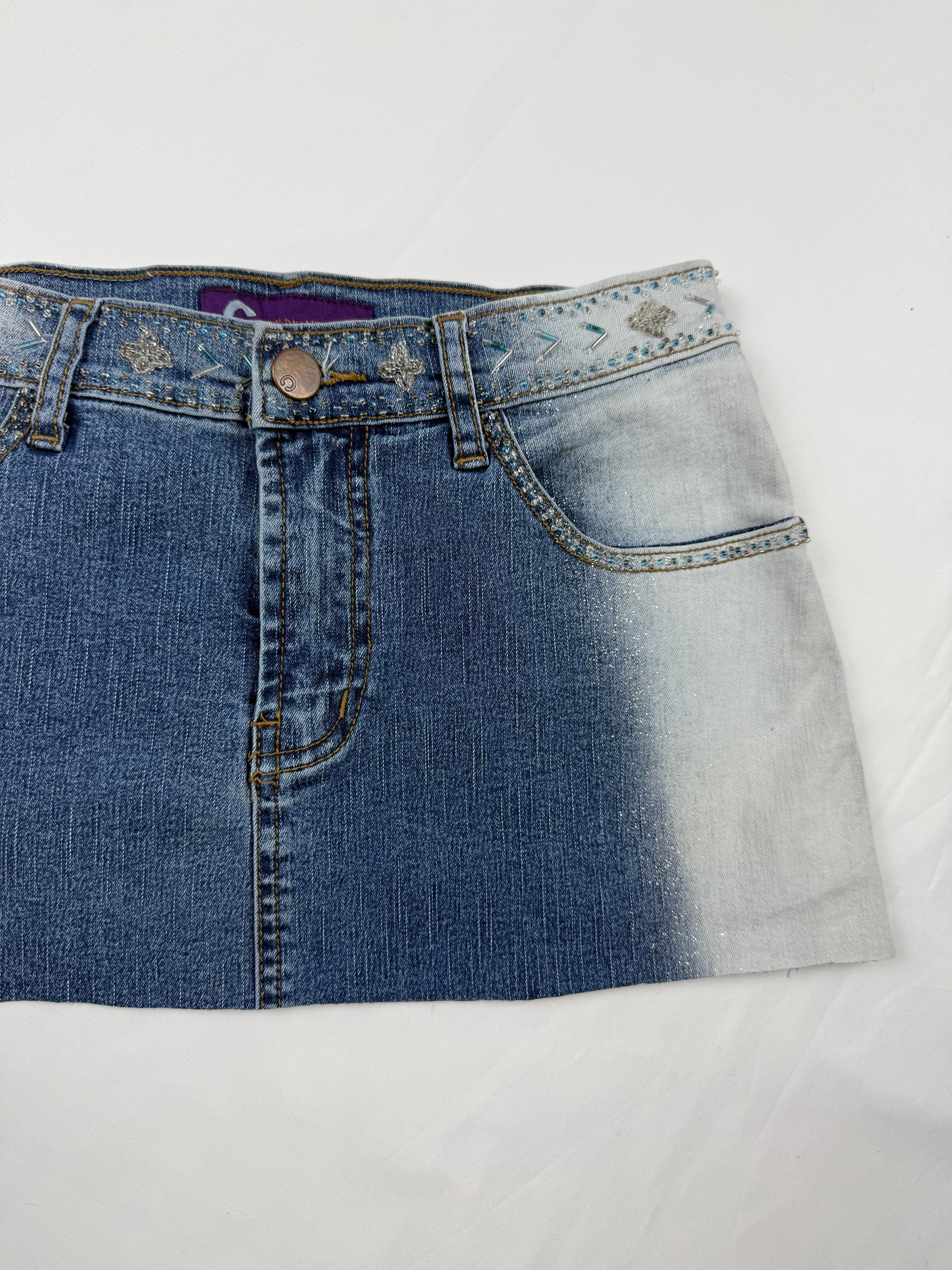 Pearls denim low rise mini skirt (XS)