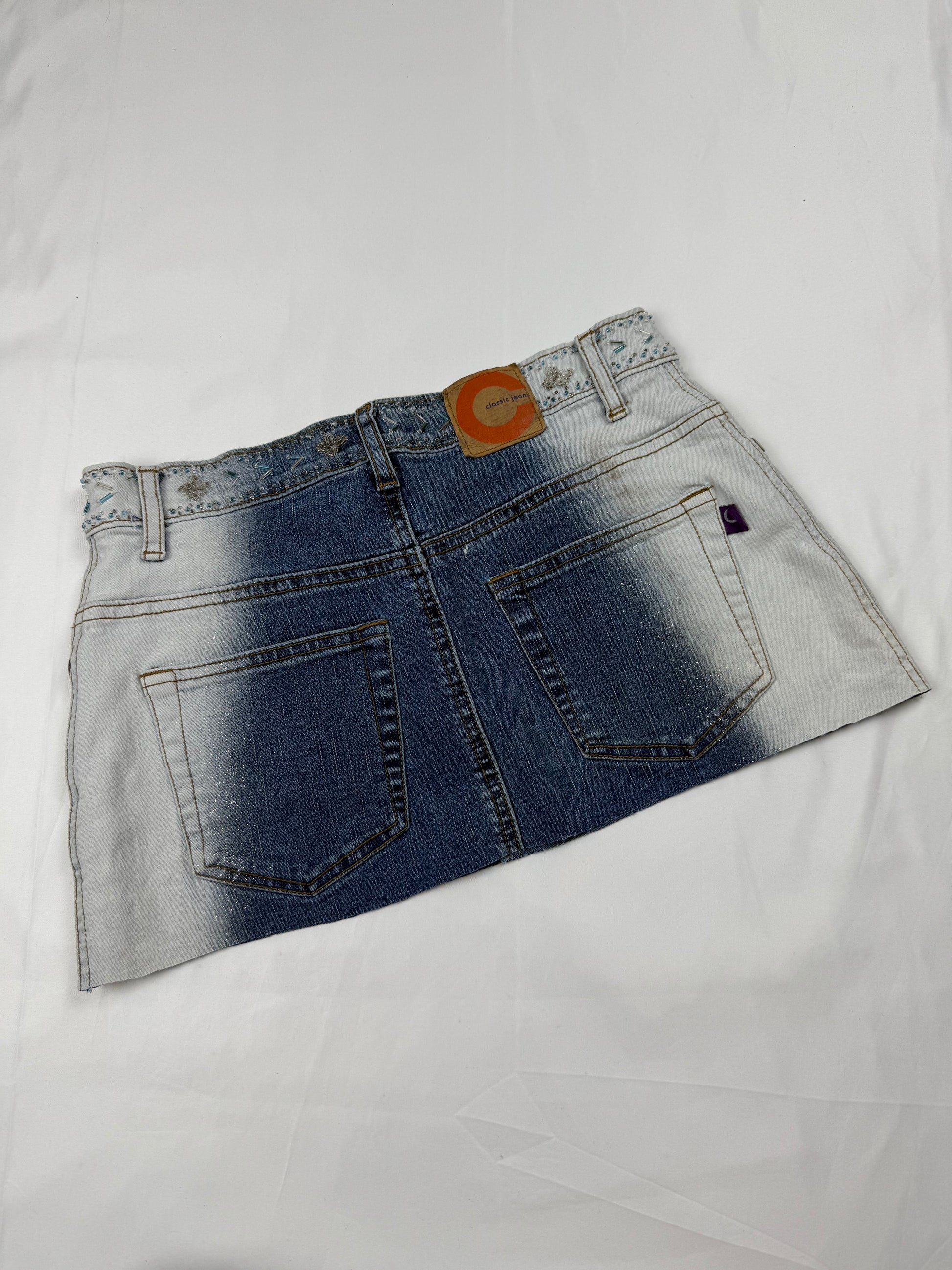 Pearls denim low rise mini skirt (XS)