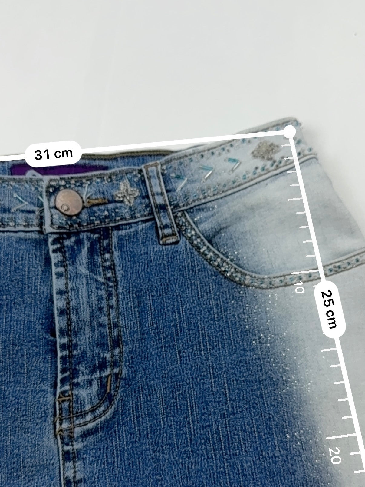 Pearls denim low rise mini skirt (XS)