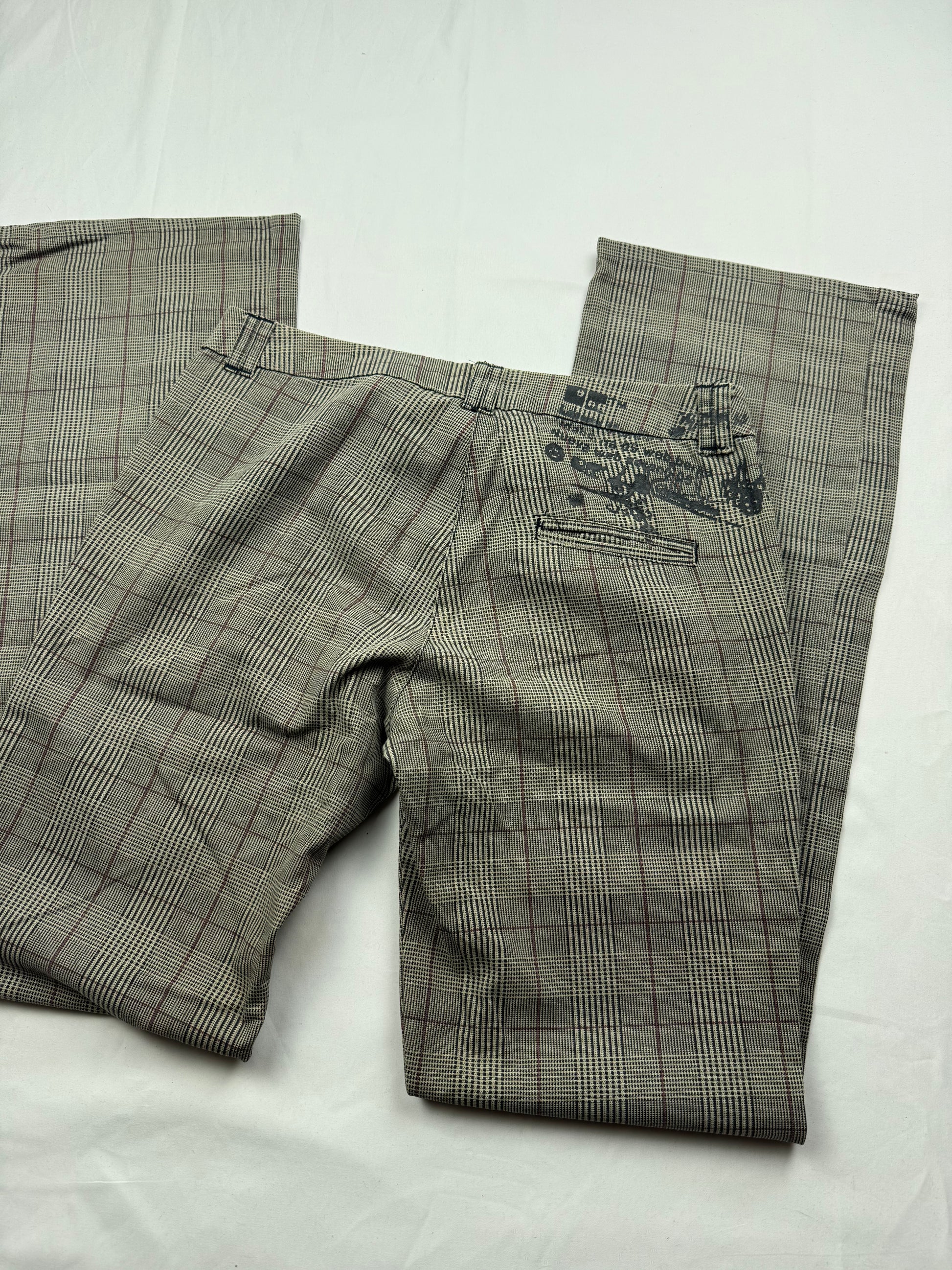 Brown check print low rise denim bootcut pants (M)