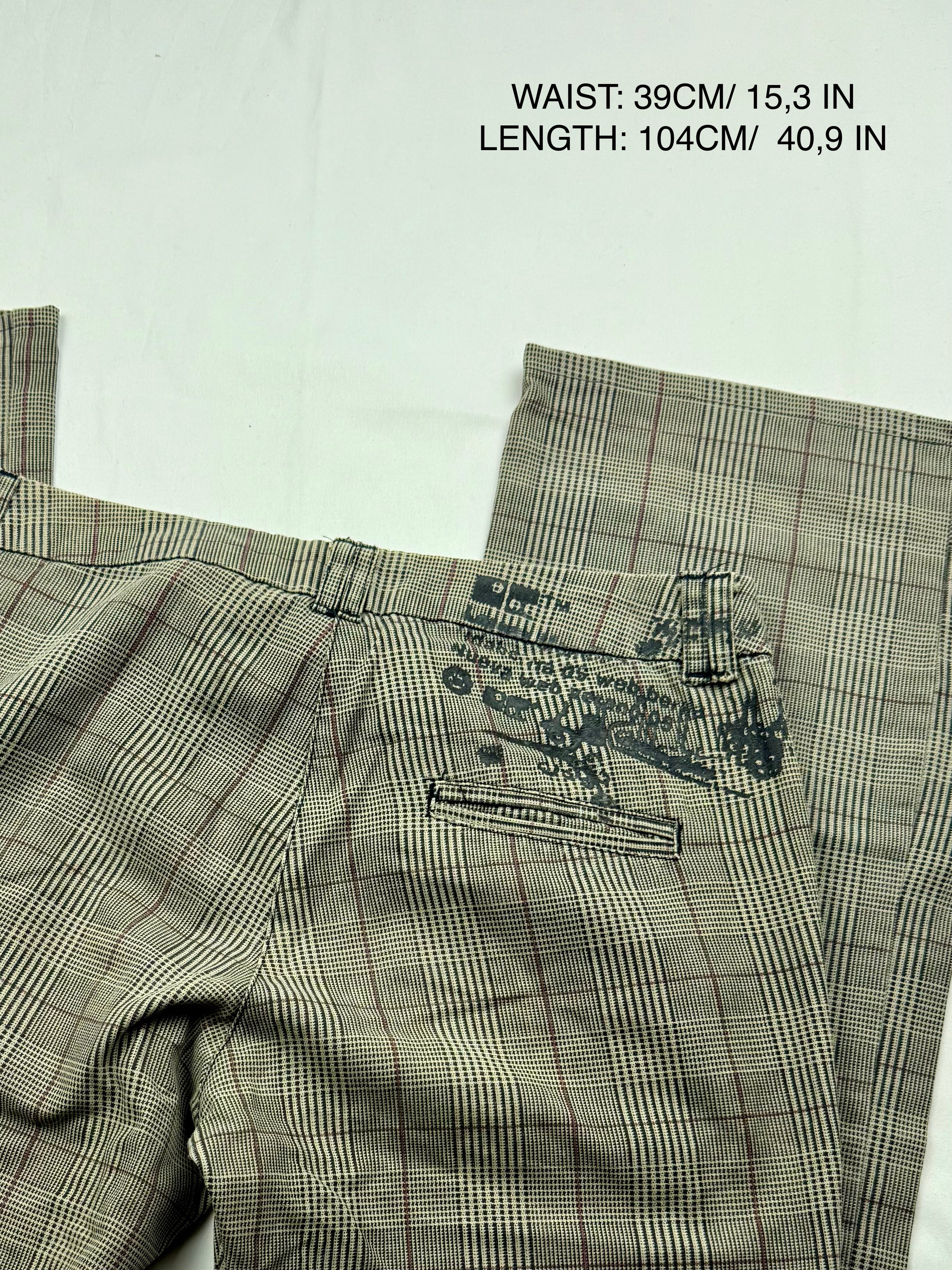 Brown check print low rise denim bootcut pants (M)