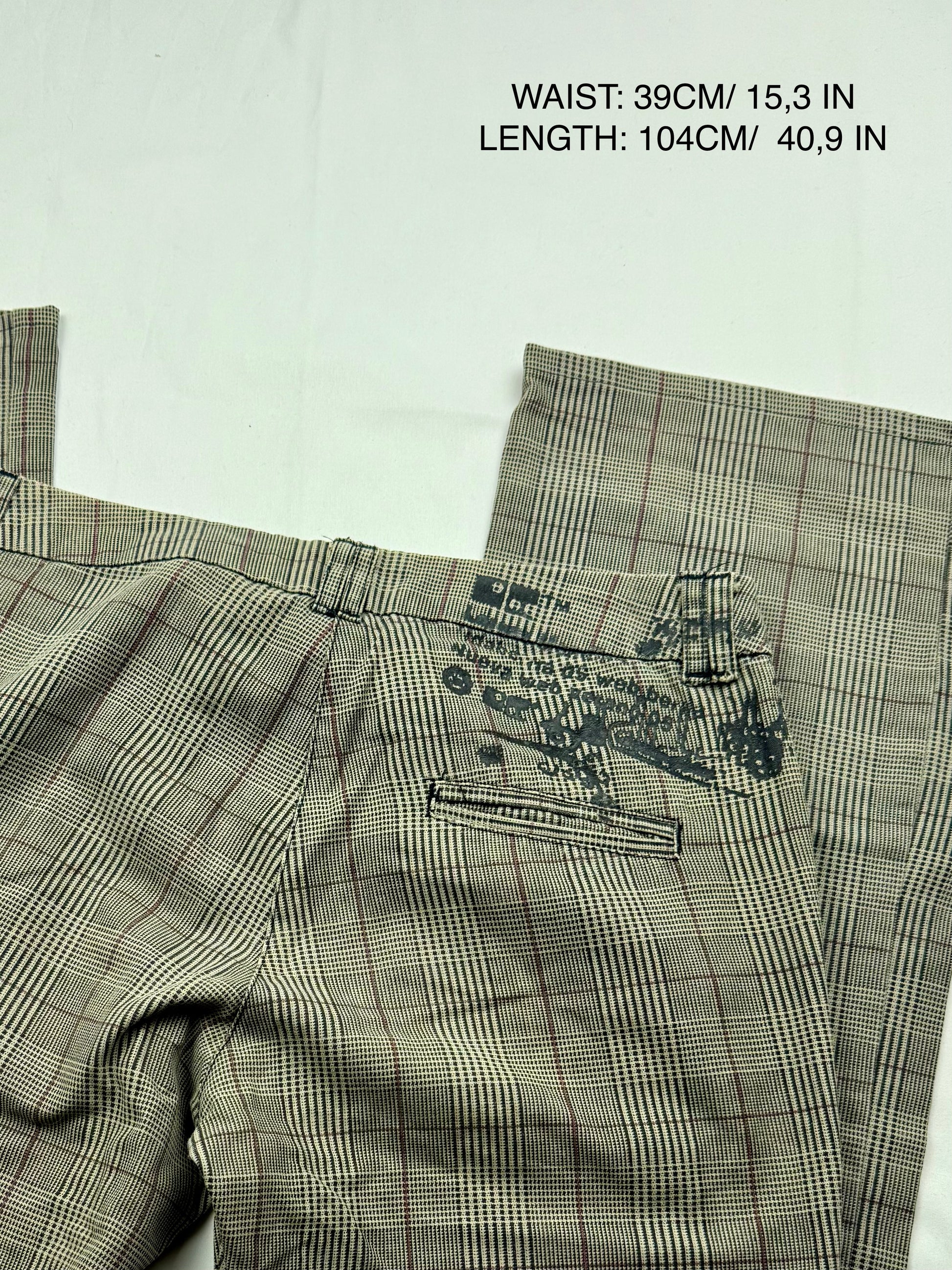 Brown check print low rise denim bootcut pants (M)