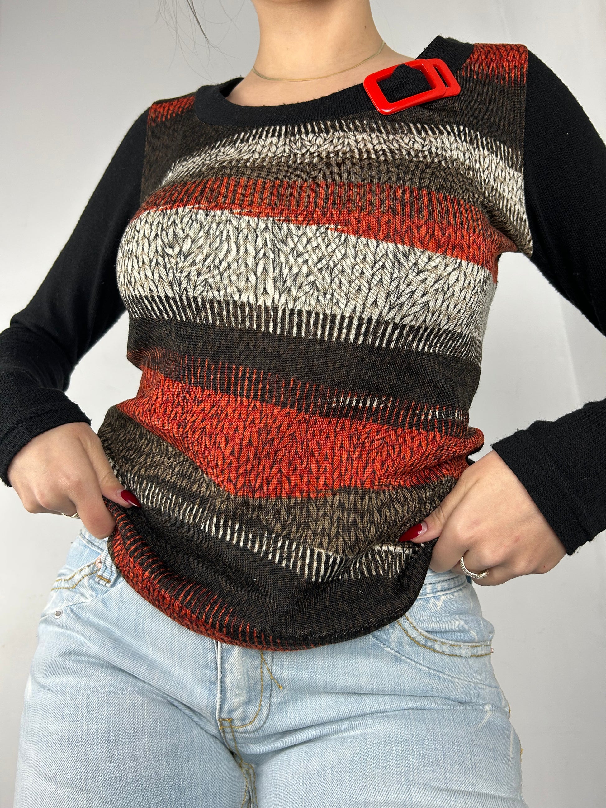 Striped black & orange bicolore jumper (M)
