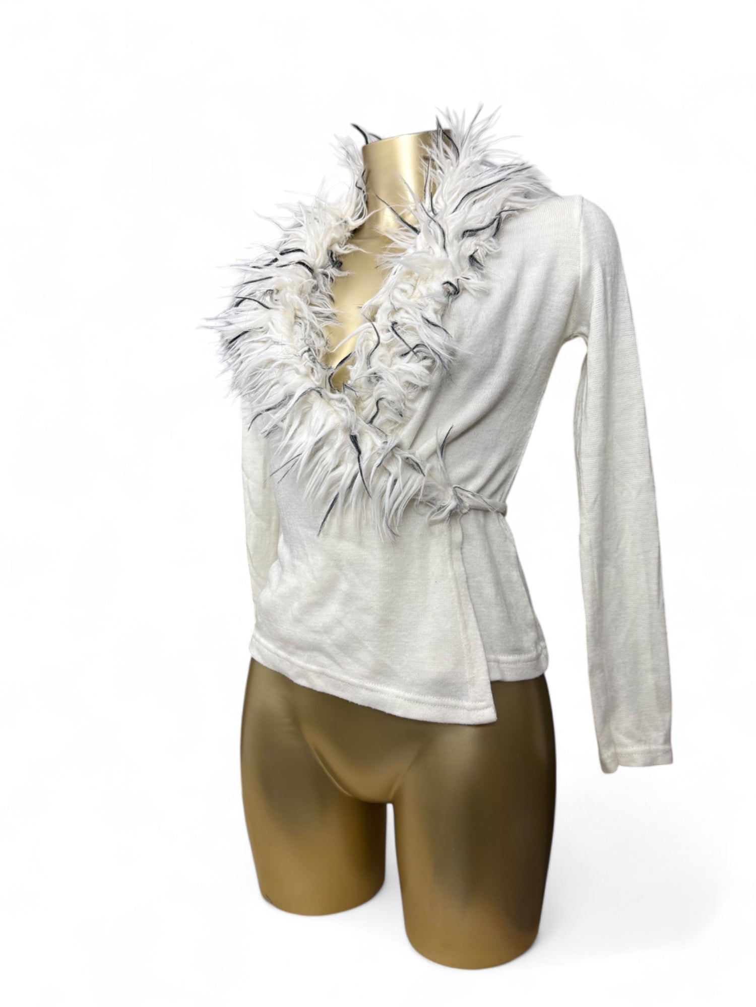 Cream faux fur neck wrap cardigan (S/M)