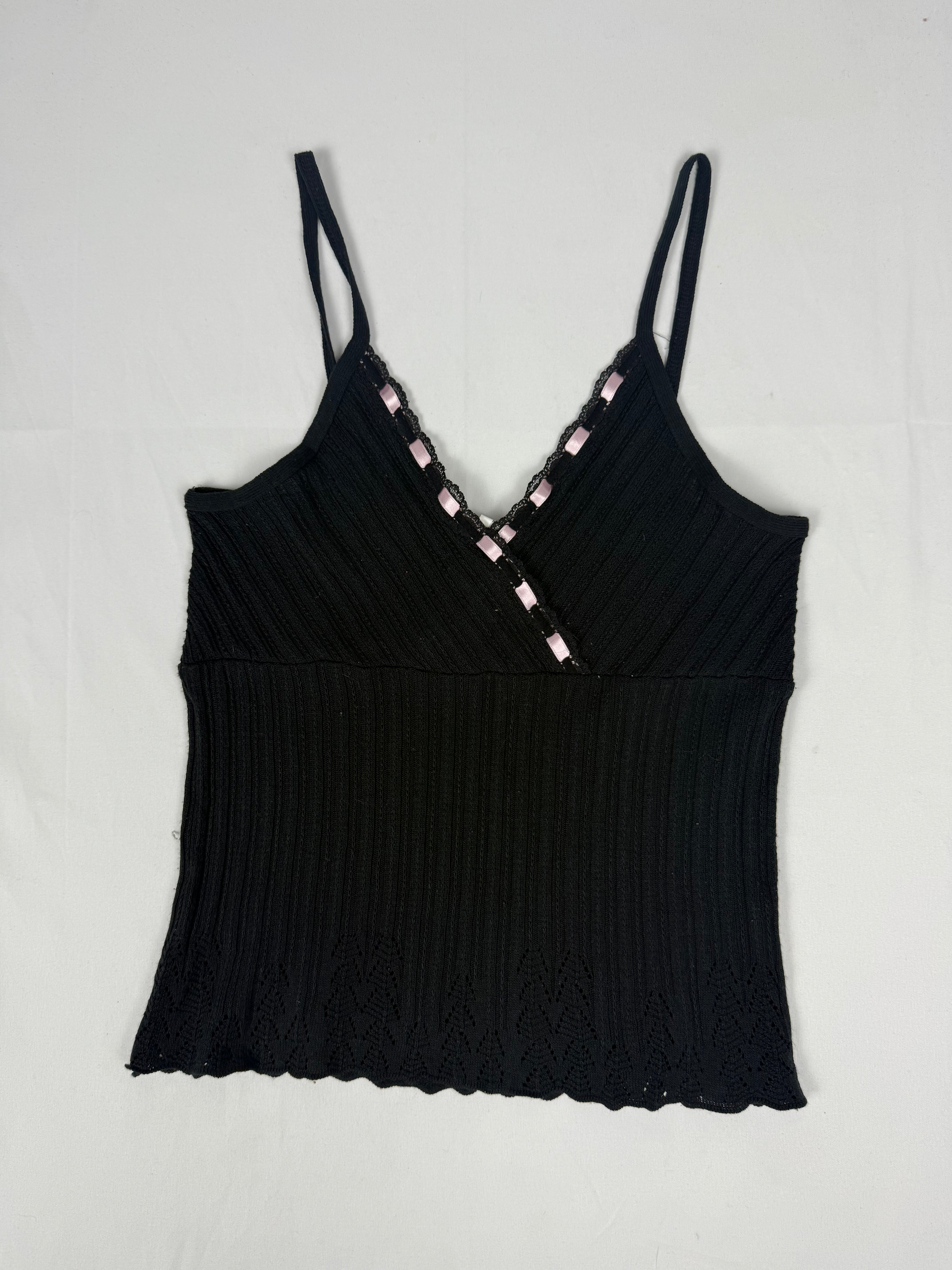 Black and baby pink bow babydoll cami top (M/L)