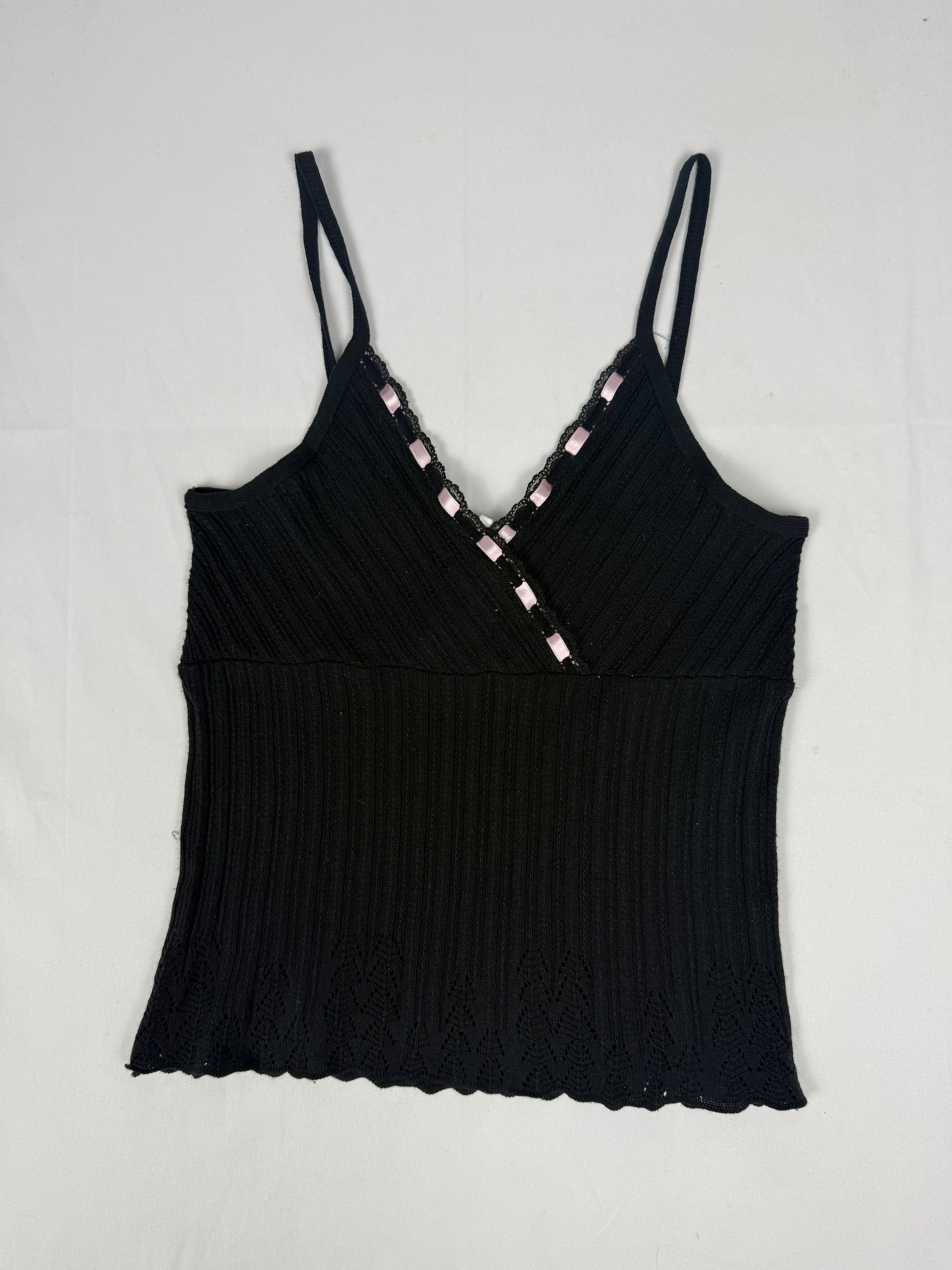 Black and baby pink bow babydoll cami top (M/L)