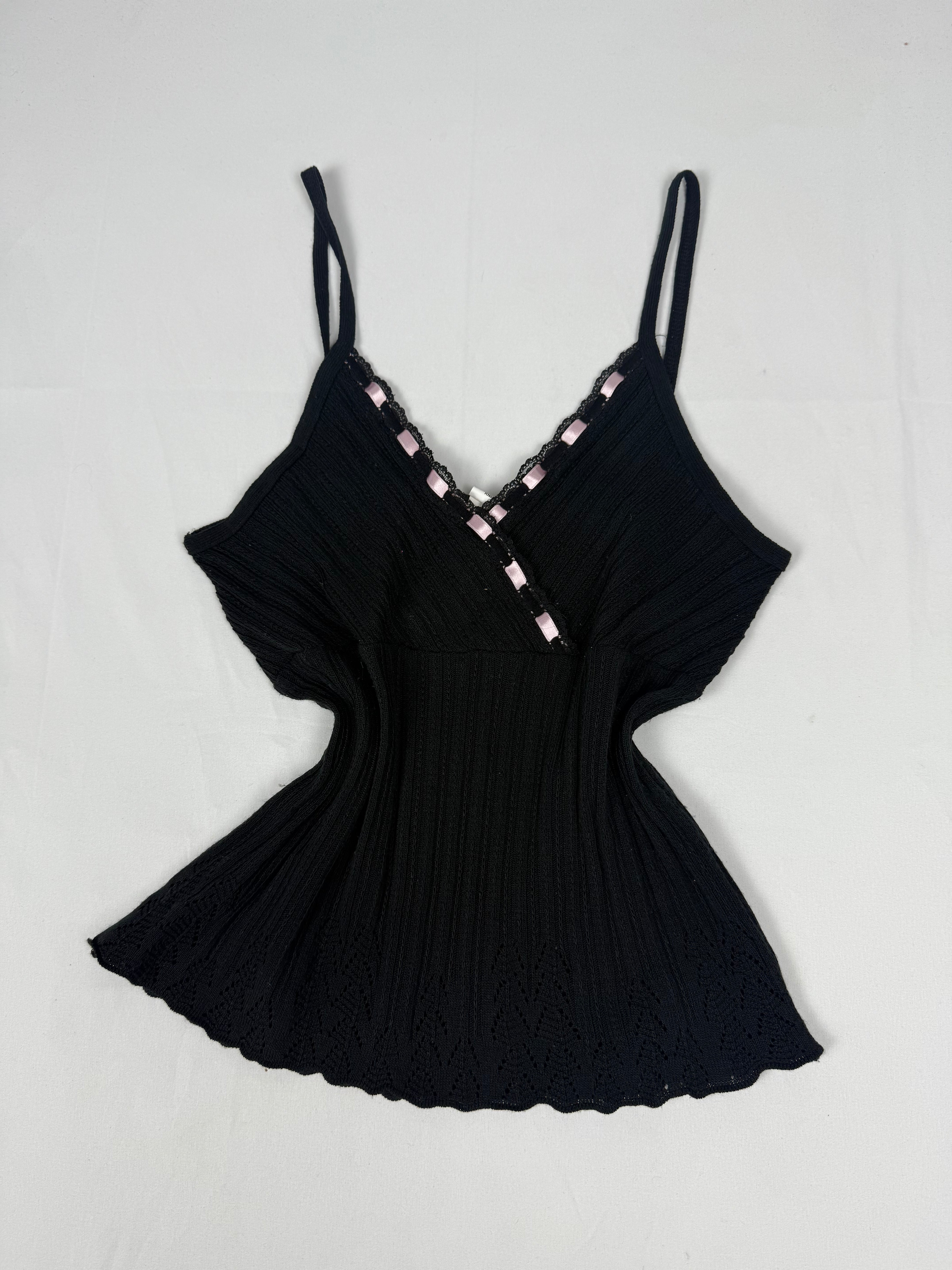 Black and baby pink bow babydoll cami top (M/L)