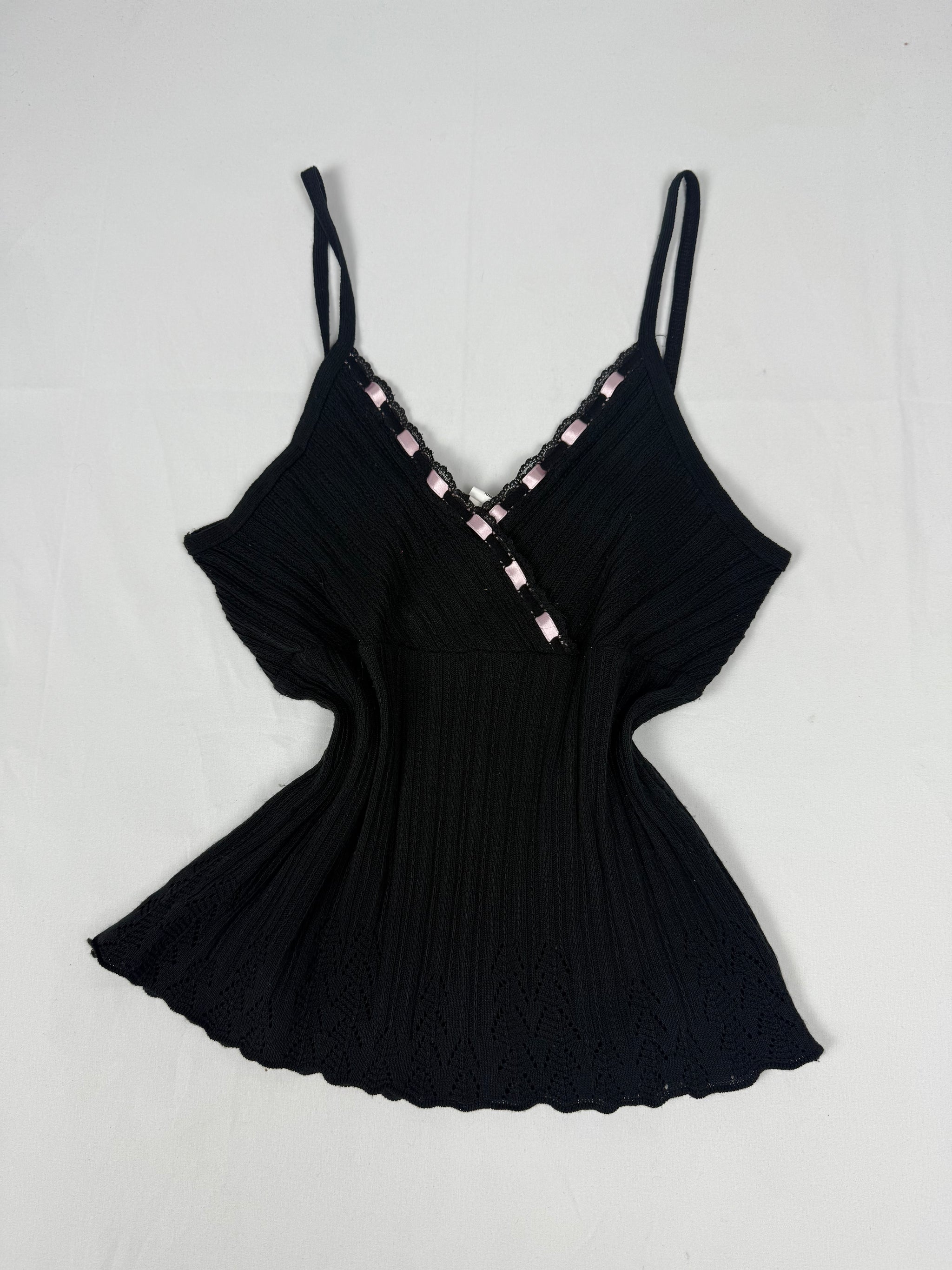 Black and baby pink bow babydoll cami top (M/L)