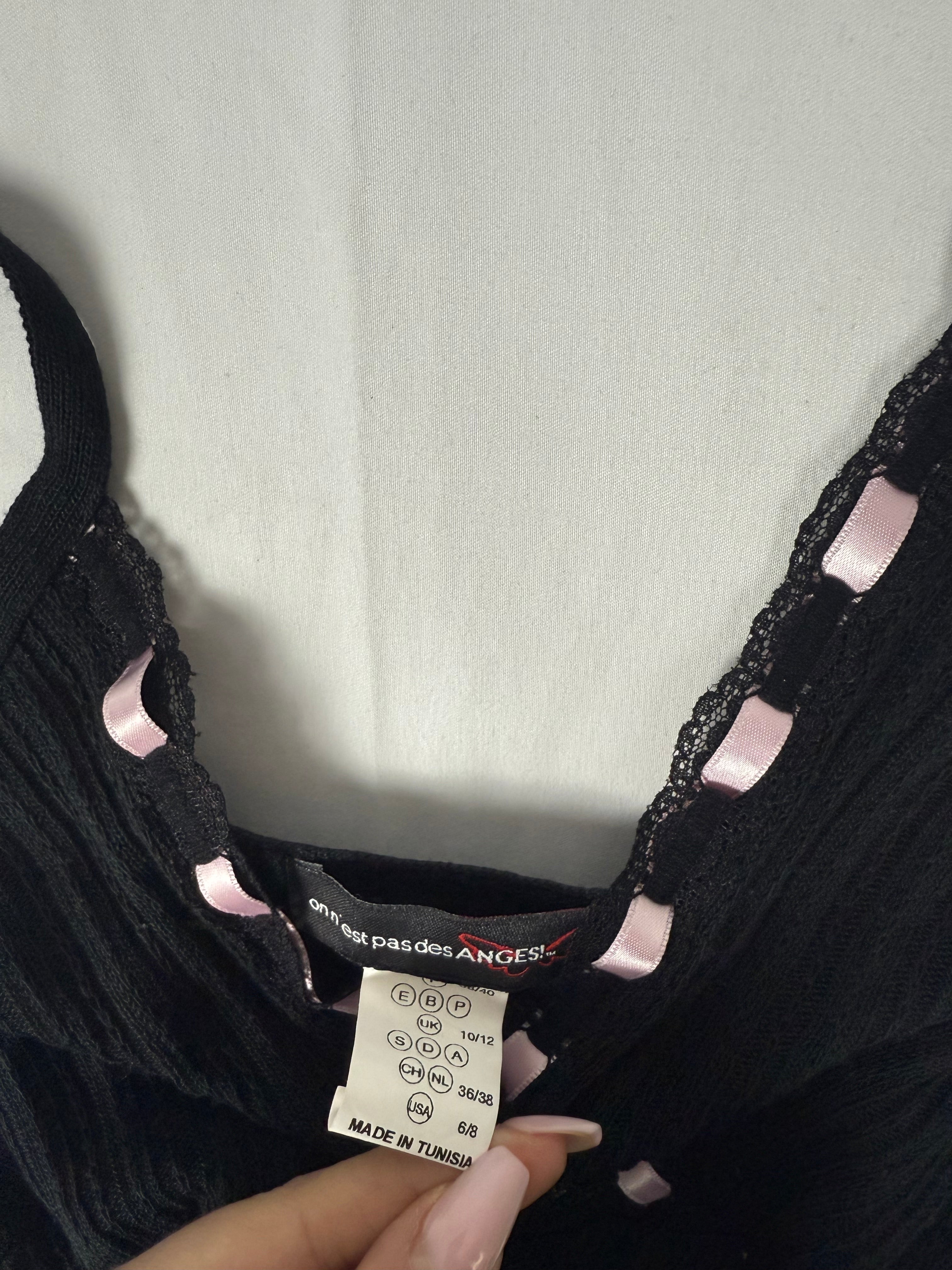 Black and baby pink bow babydoll cami top (M/L)