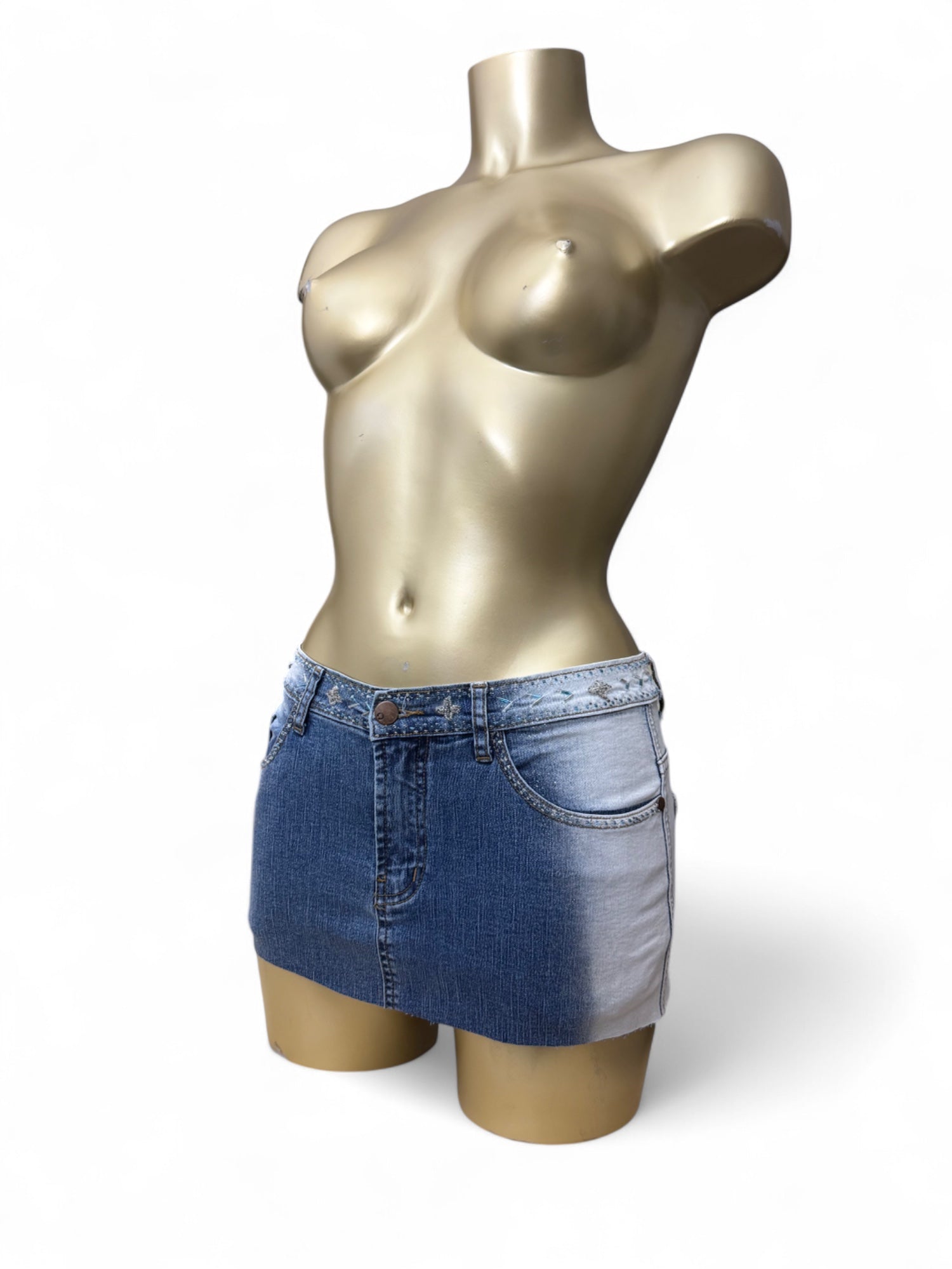 Pearls denim low rise mini skirt (XS)