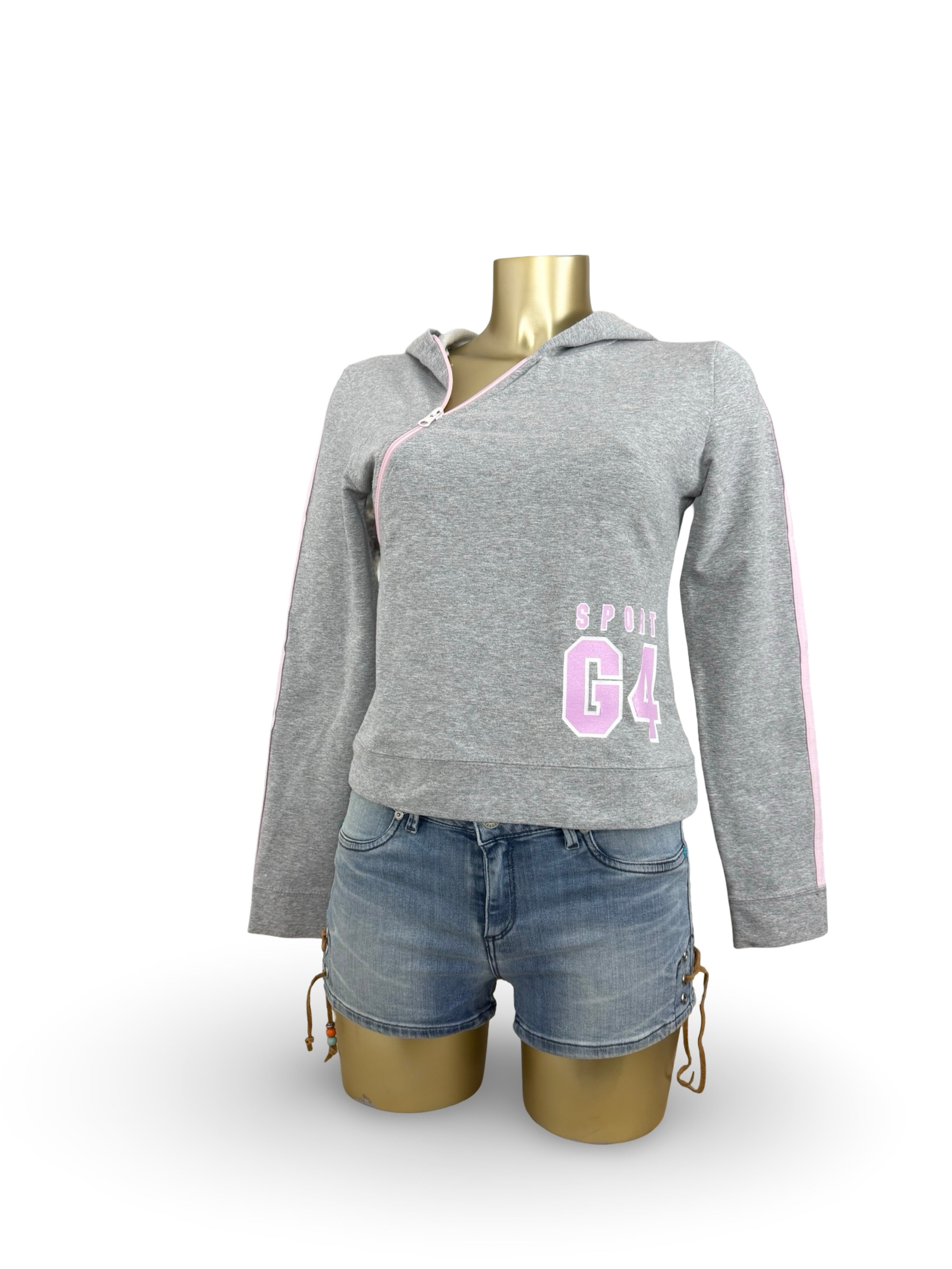 Grey asymmetric zip up cotton hoodie (L)