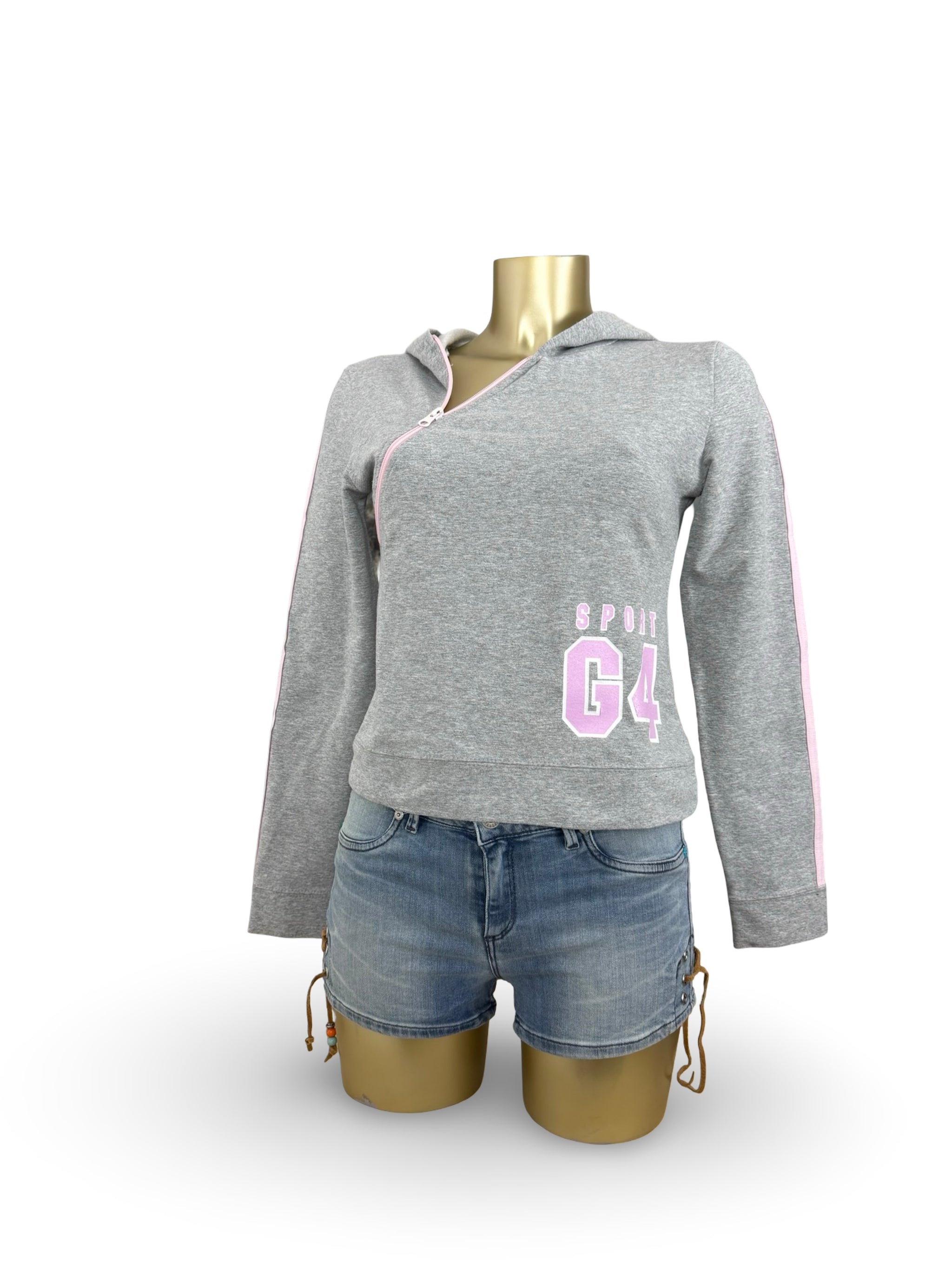 Grey asymmetric zip up cotton hoodie (L)
