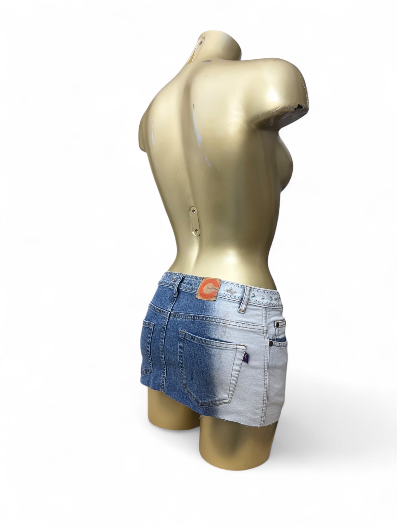 Pearls denim low rise mini skirt (XS)