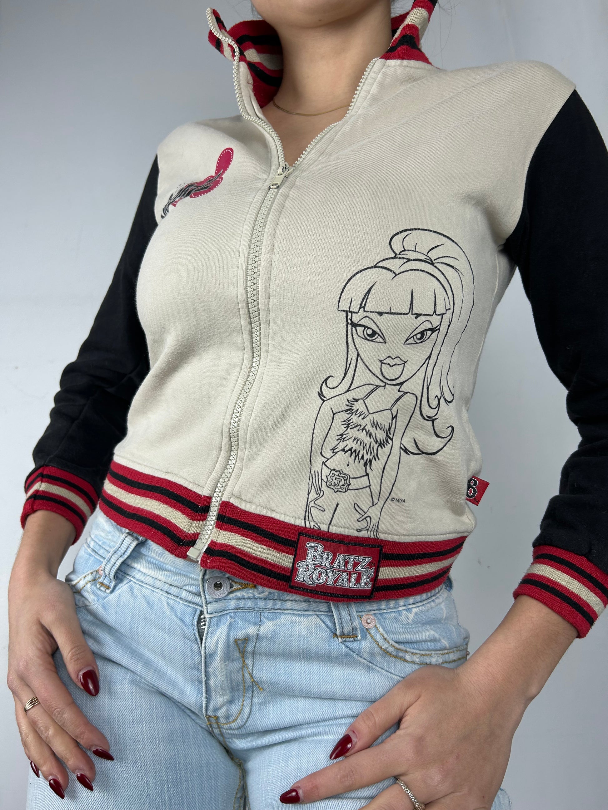 Beige Bratz logo zip up sweatshirt (XS)