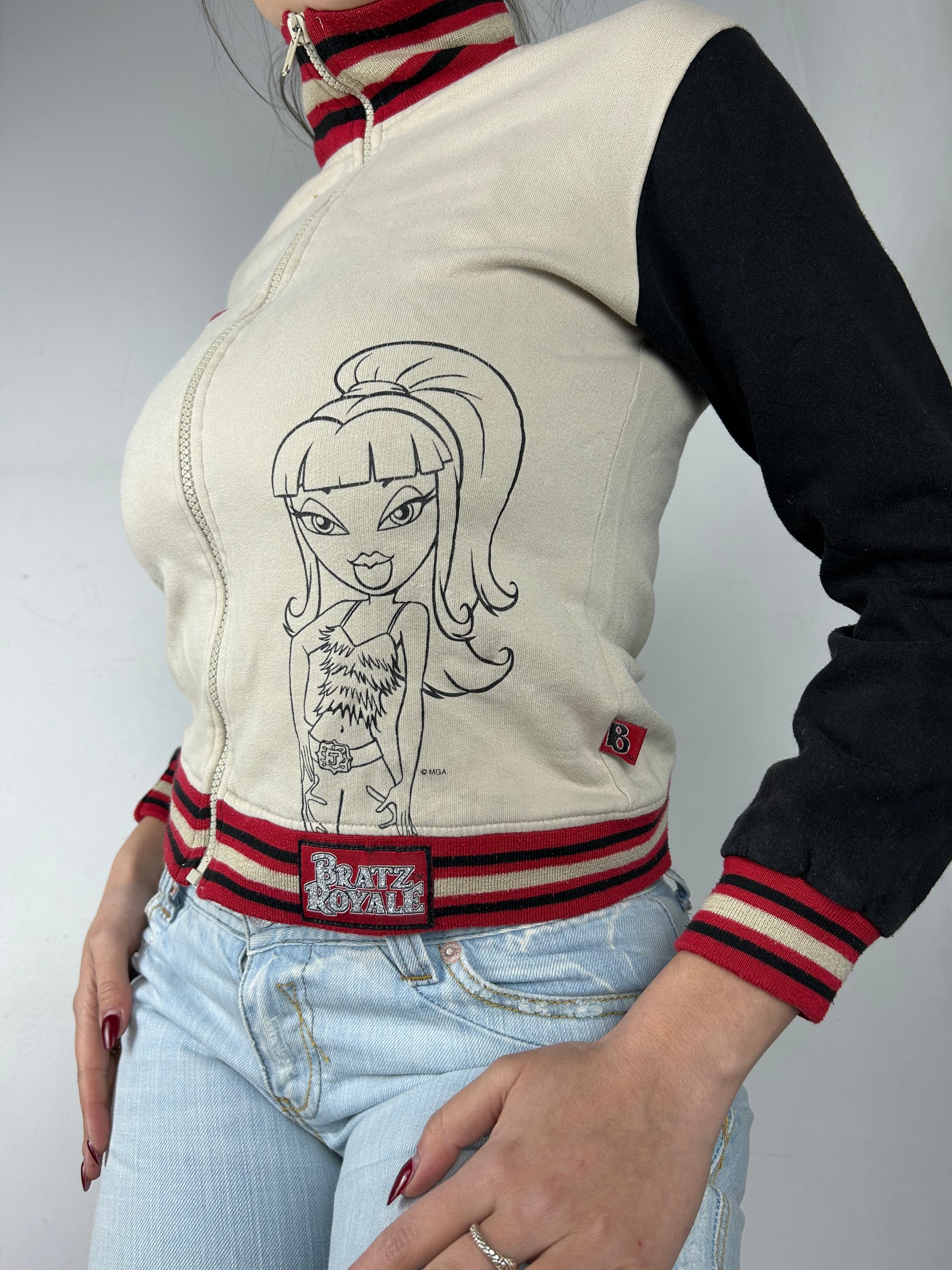 Beige Bratz logo zip up sweatshirt (XS)