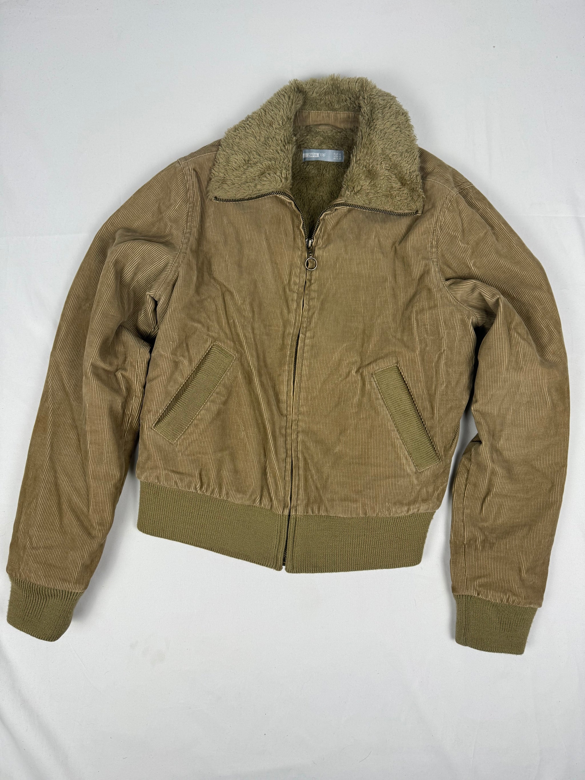 Beige ribbed inside faux fur biker jacket (M)