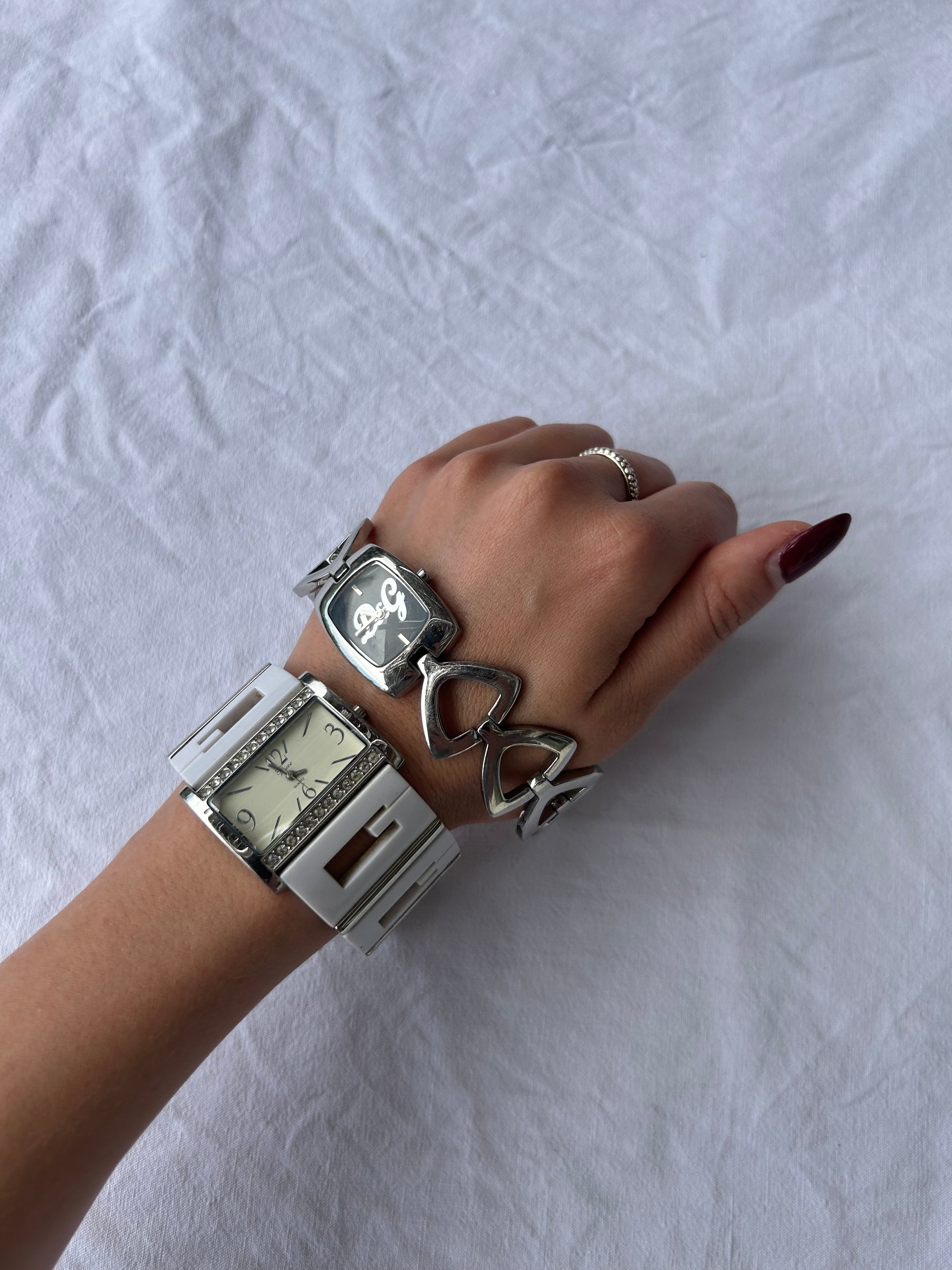 Vintage silver white strass inox bracelet jewelry watch