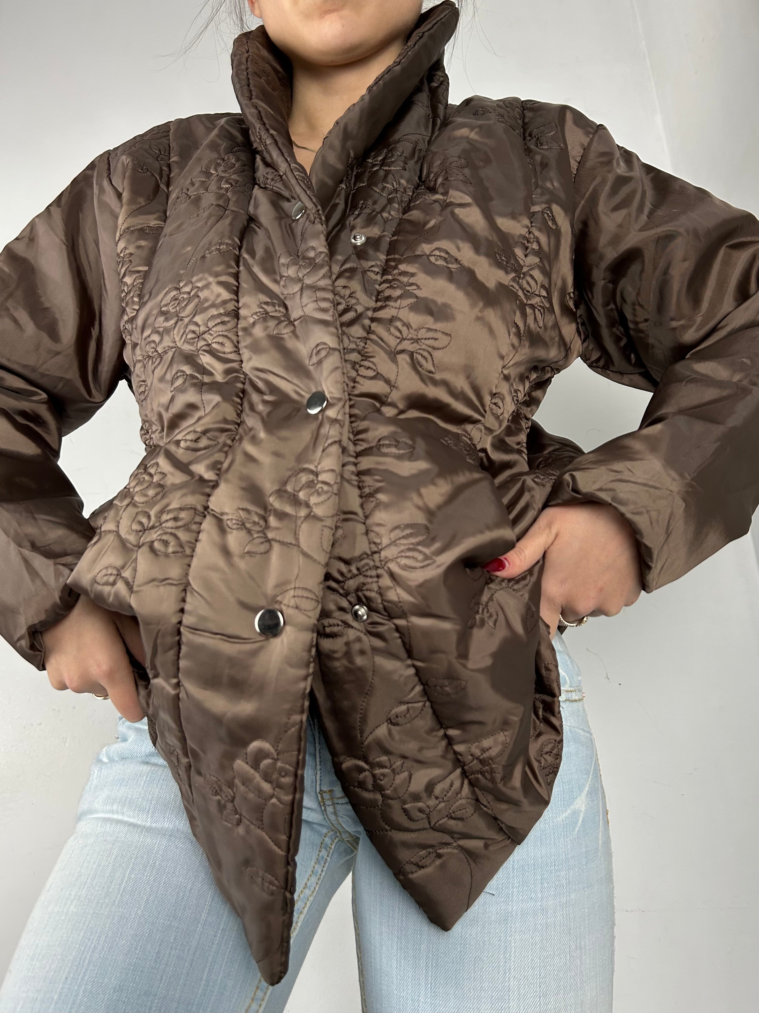 Brown lightweight embroidered puffer jacket (XL)