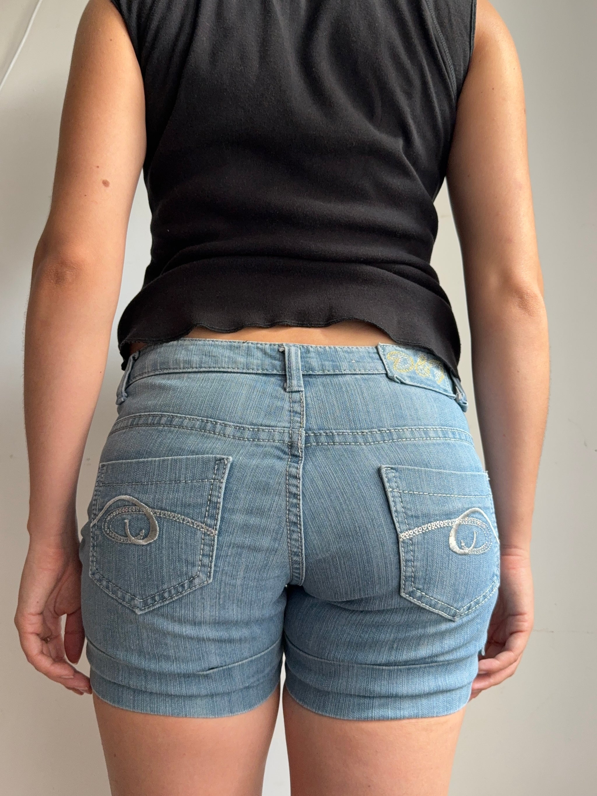 Blue denim low rise mini short (S)