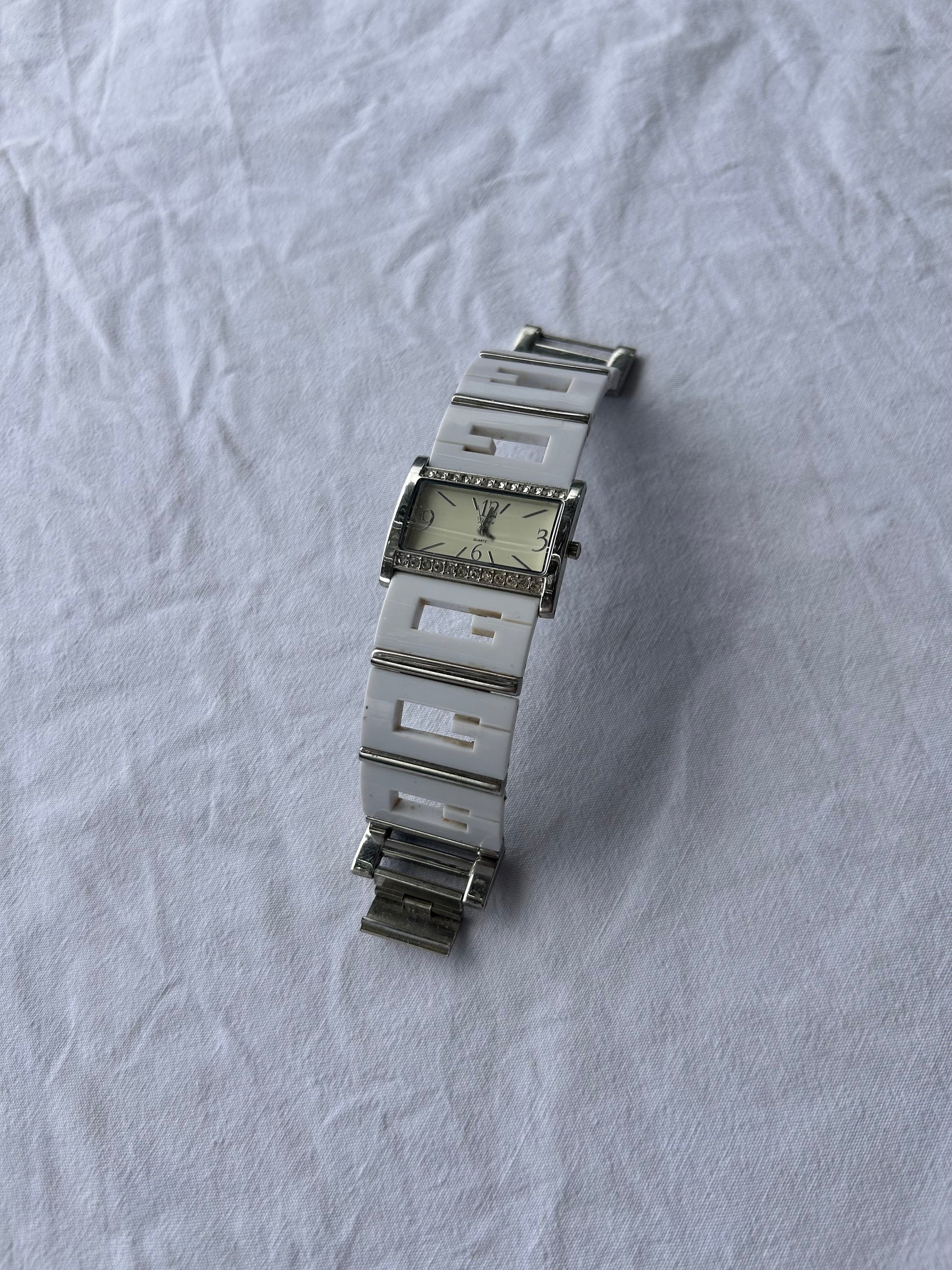 Vintage silver white strass inox bracelet jewelry watch
