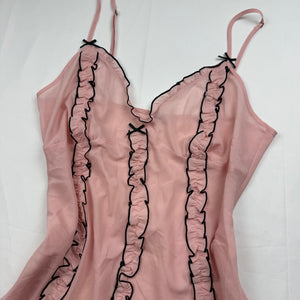 Baby pink mesh lettuce hem babydoll mini dress (XL)