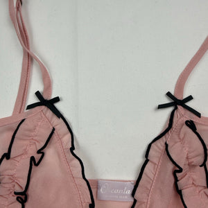 Baby pink mesh lettuce hem babydoll mini dress (XL)