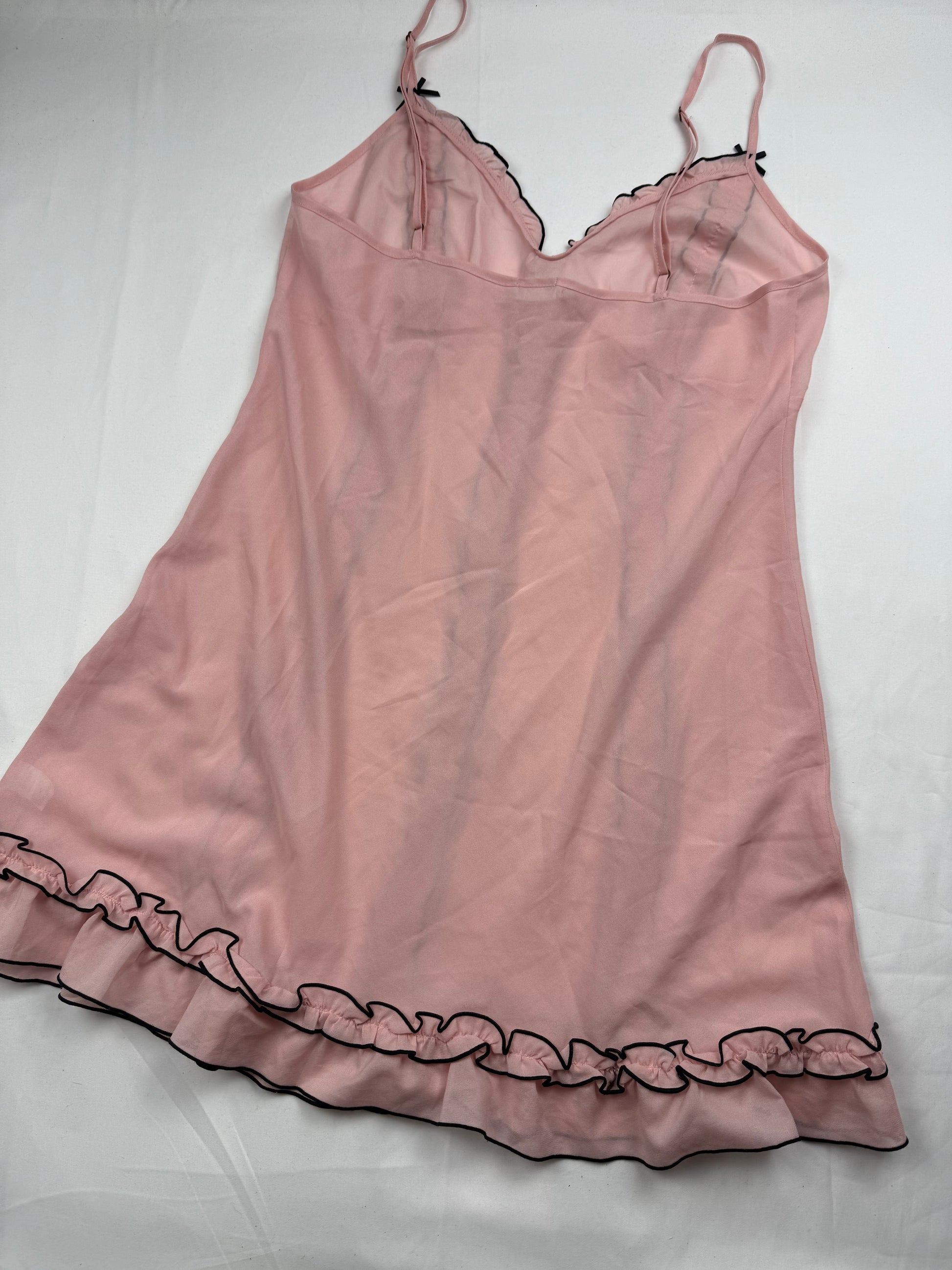 Baby pink mesh lettuce hem babydoll mini dress (XL)