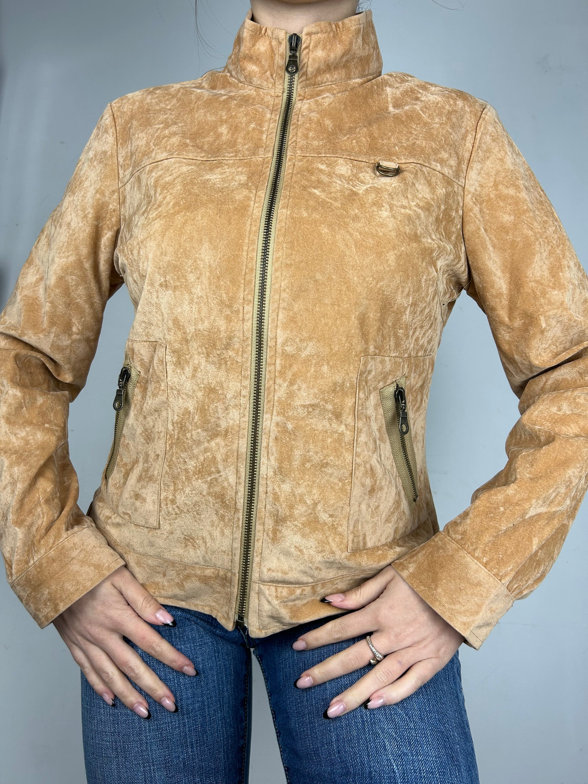 Beige suede leather zip up jacket (M/L)