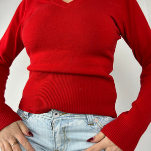 Red V neck tight jumper (S/M)
