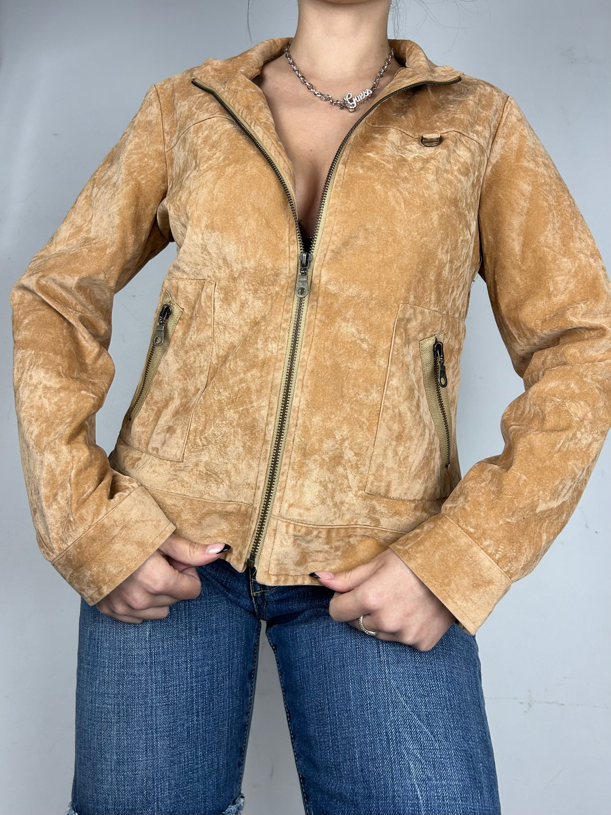 Beige suede leather zip up jacket (M/L)