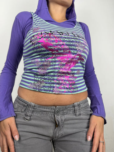 Purple graphic 2 in 1 hooded top (S/M)
