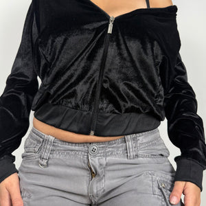 Black velvet zip up sweatshirt  (S/M)