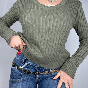 Khaki V neck  jumper (S)