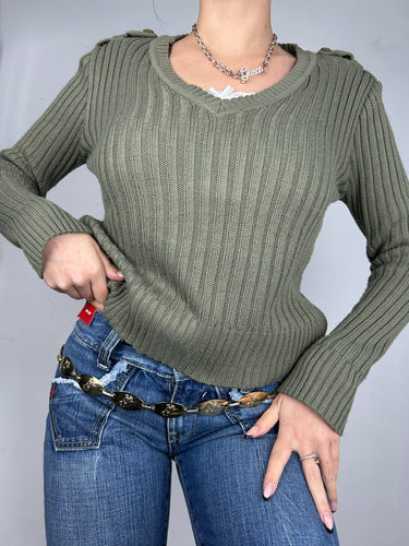 Khaki V neck  jumper (S)