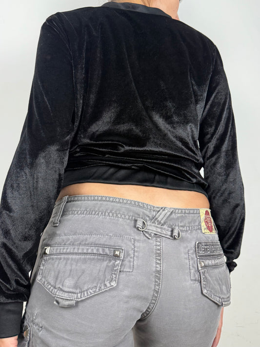 Black velvet zip up sweatshirt  (S/M)