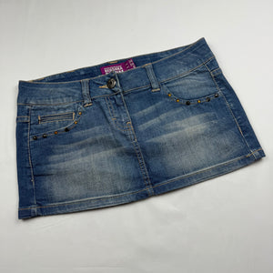 Blue low rise denim mini skirt (XS)