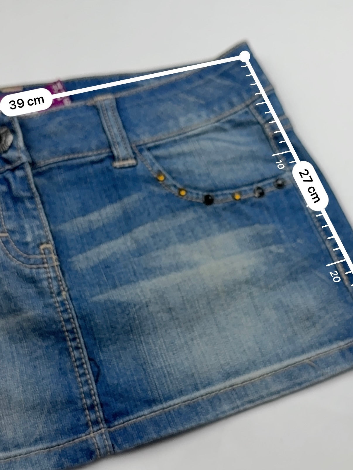 Blue low rise denim mini skirt (XS)