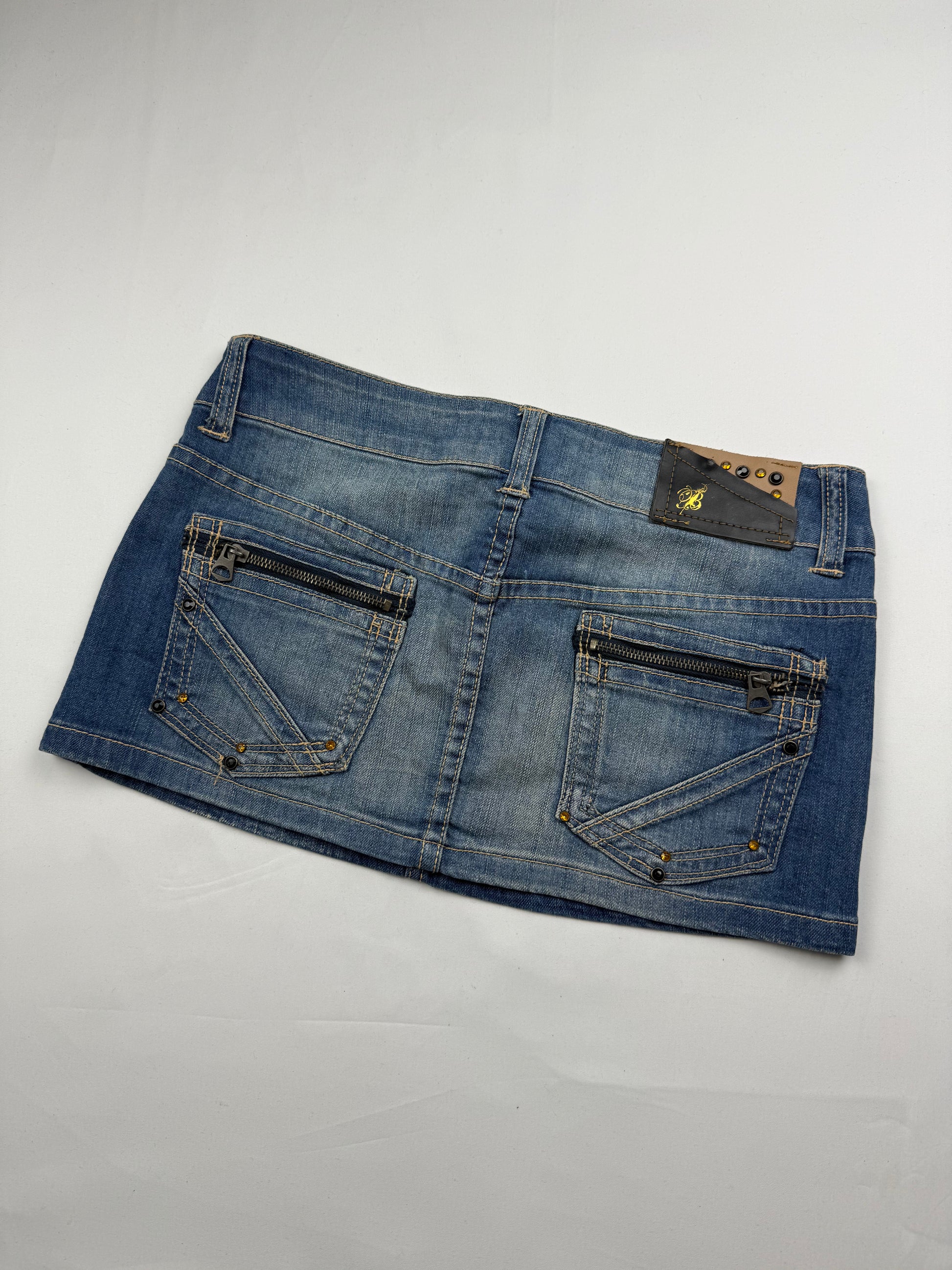 Blue low rise denim mini skirt (XS)