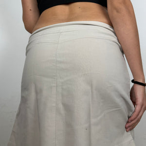 Beige low rise pleated mini skirt with belt (M)