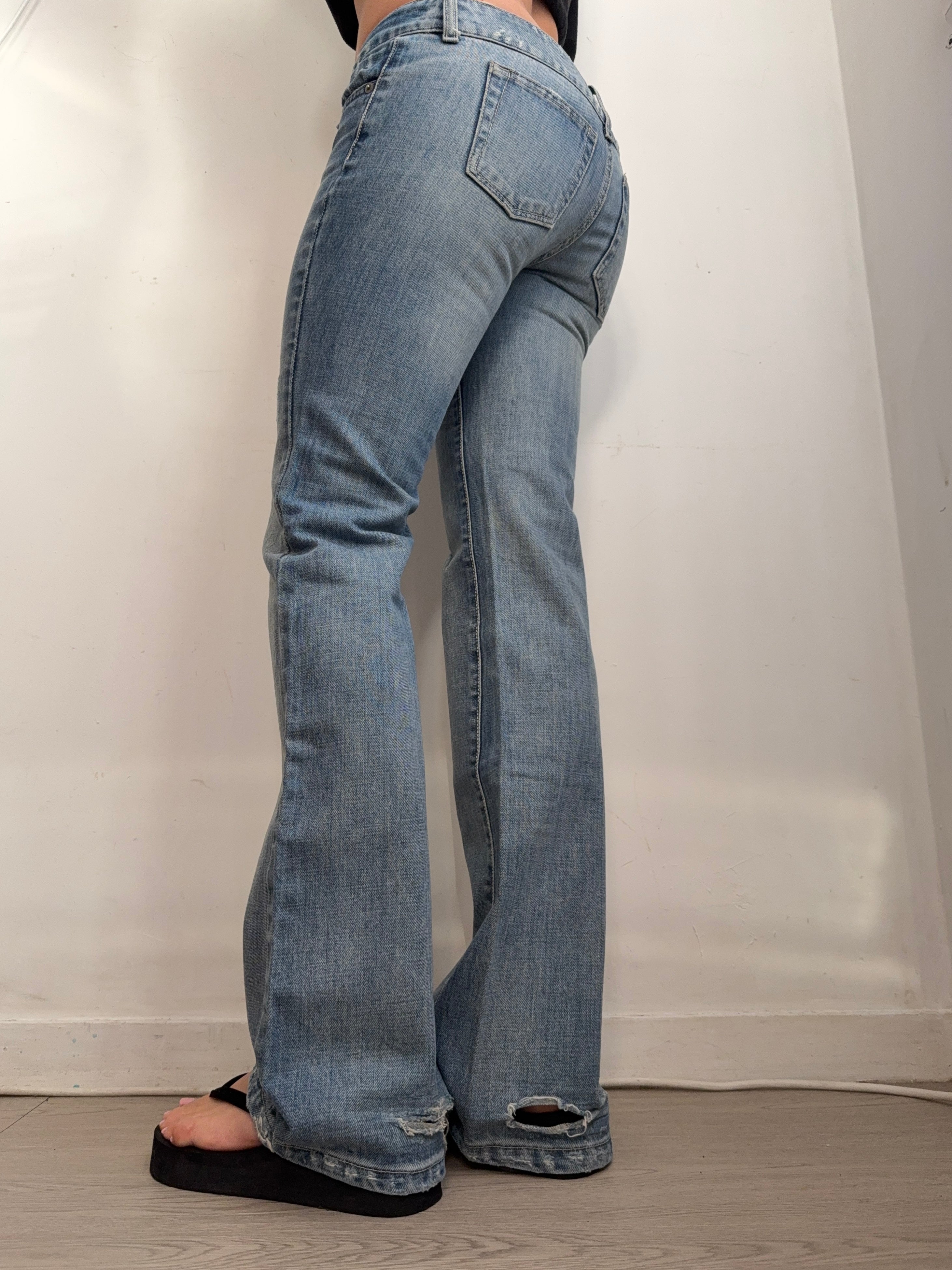 Pantalon droit taille basse en jean noir (XS)