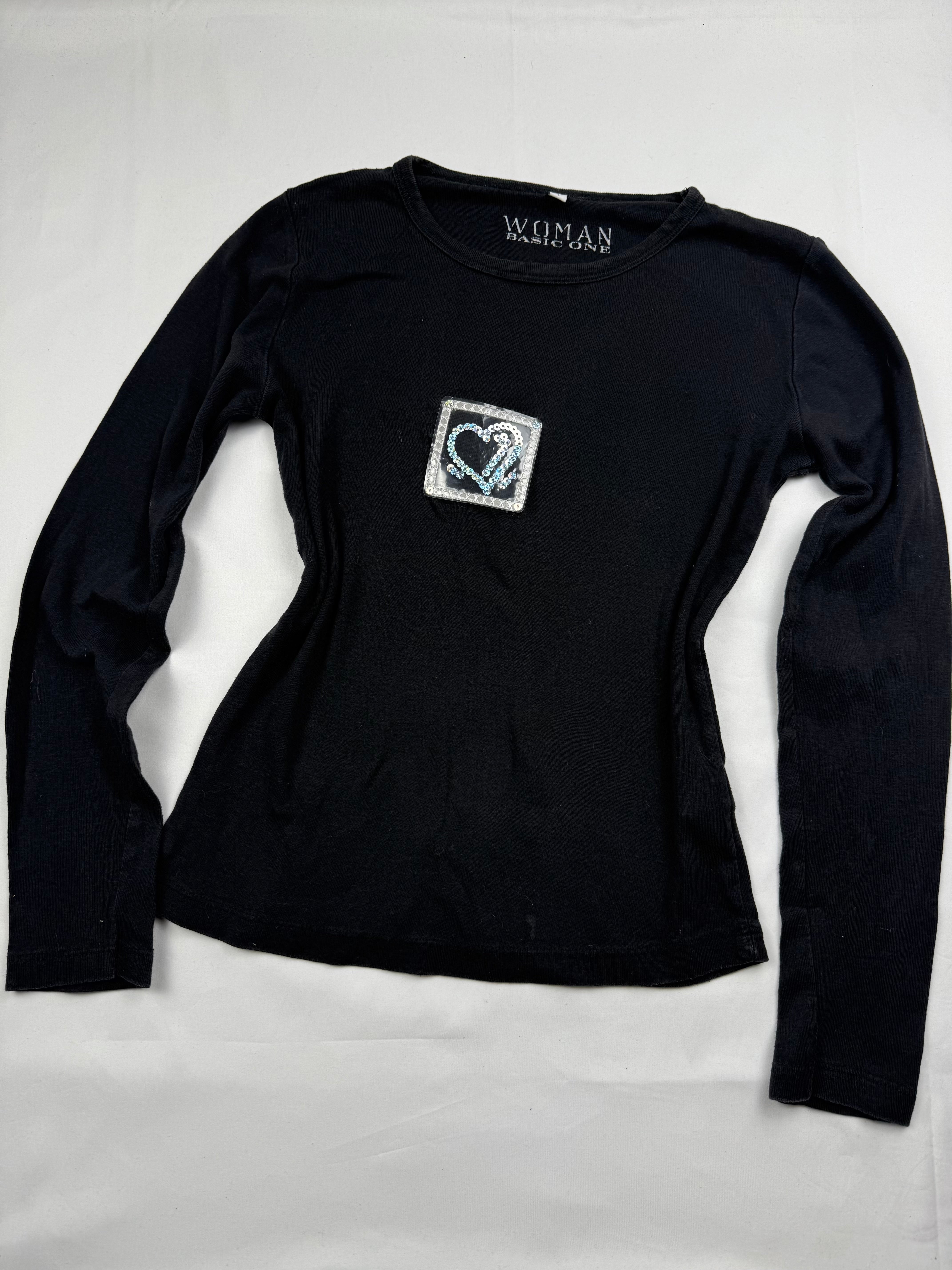 Black 100% cotton graphic long sleeves top (S)