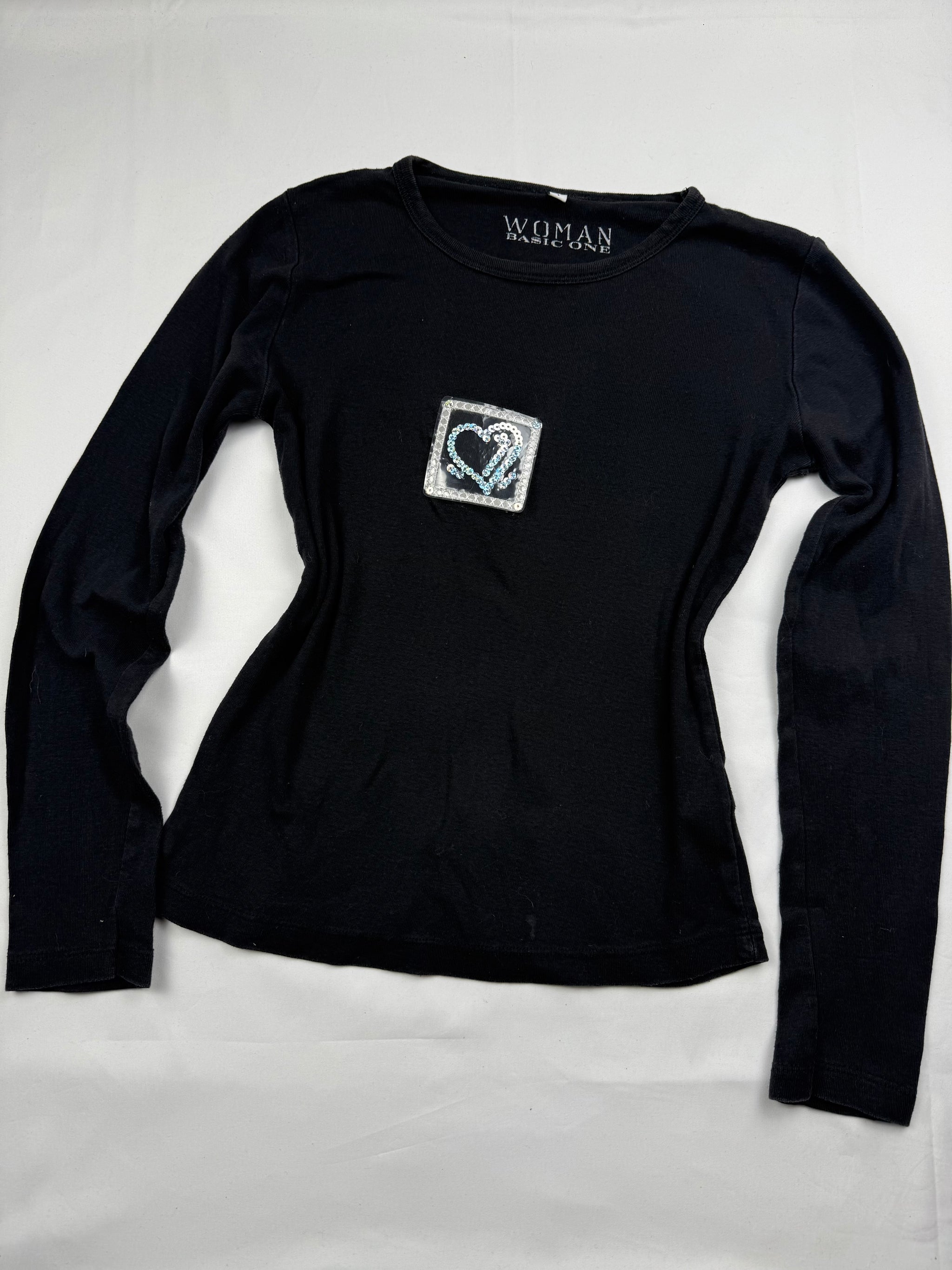 Black 100% cotton graphic long sleeves top (S)