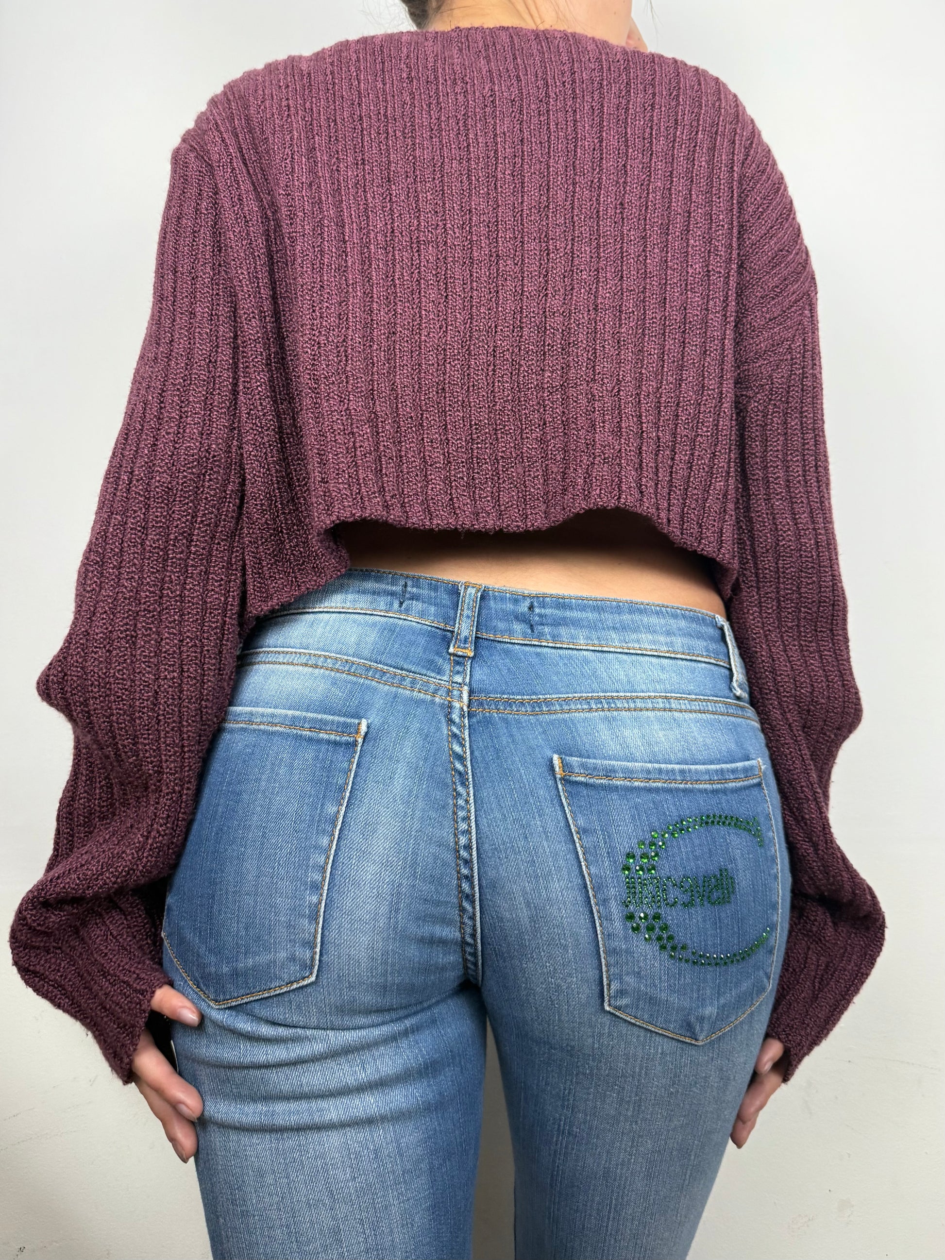 Purple ribbed cardigan jumper (XL)