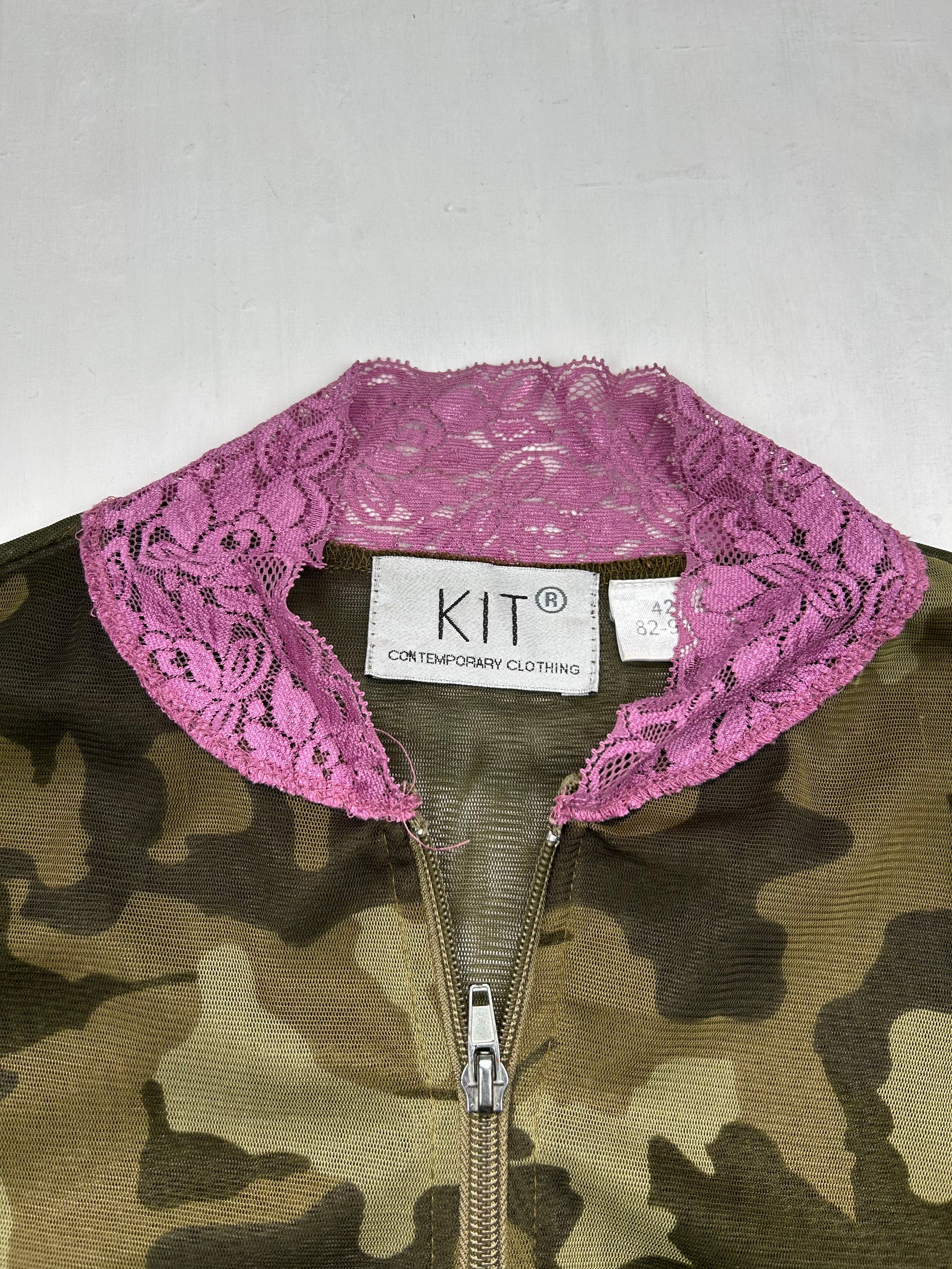 Khaki camo mesh zip up long sleeves top (XL)