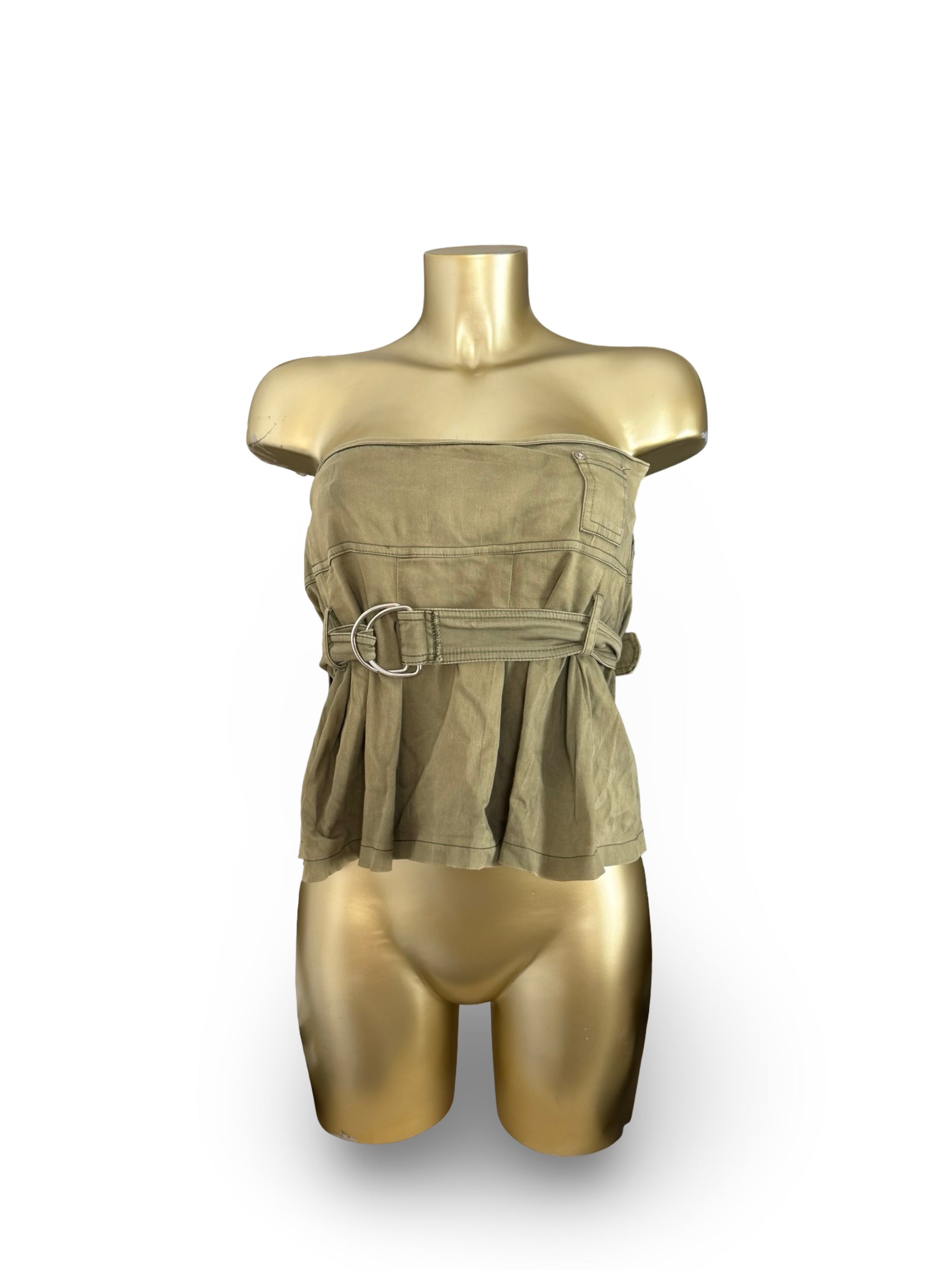 Khaki denim 2 in 1 tube top mini skirt (M)