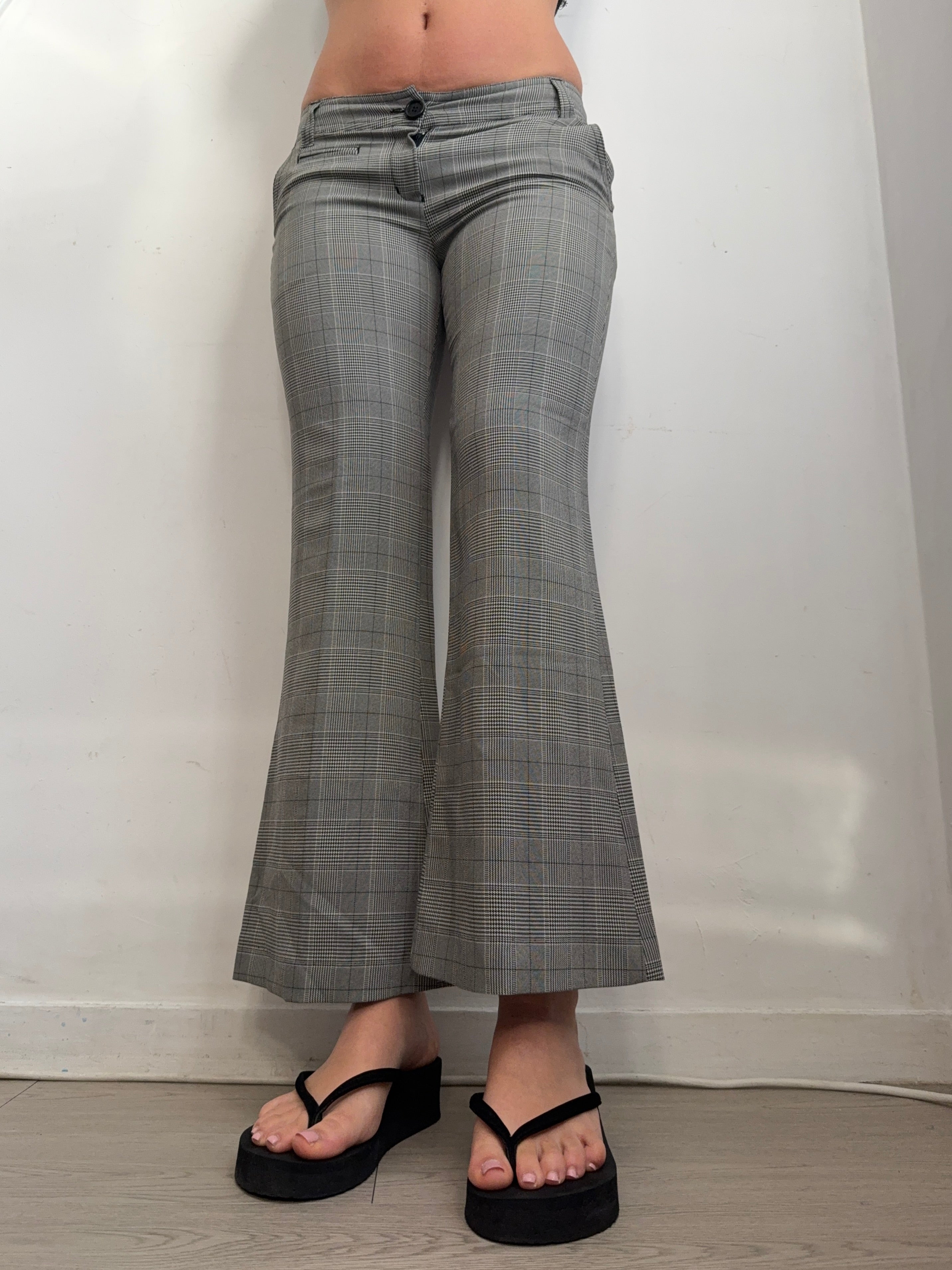 Grey check print office pants (S)