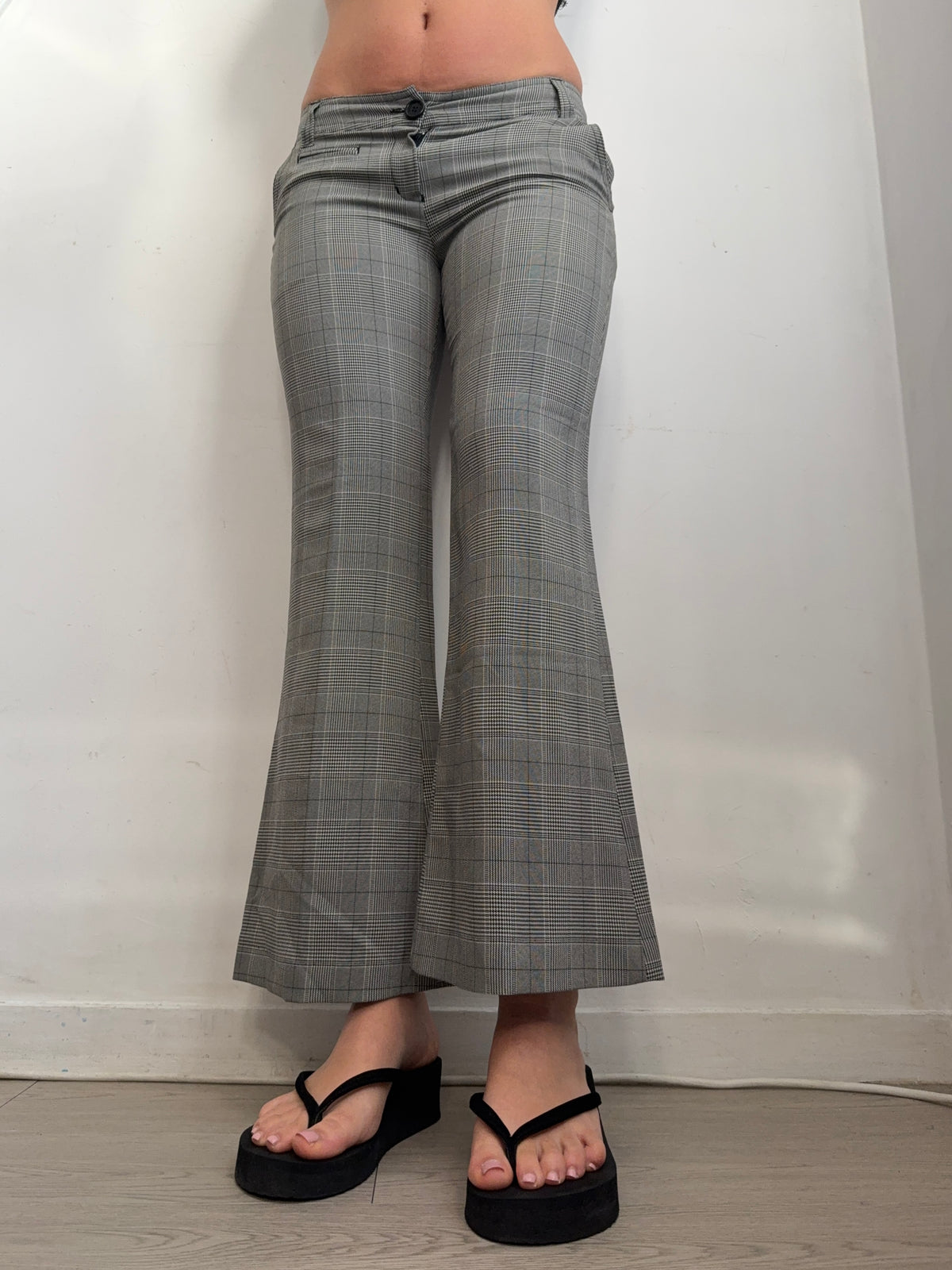 Grey check print office pants (S)