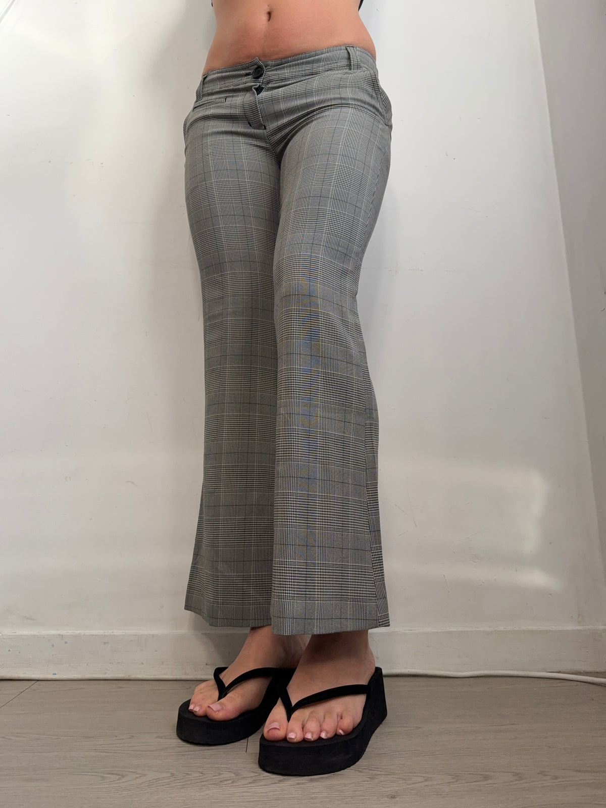 Grey check print office pants (S)